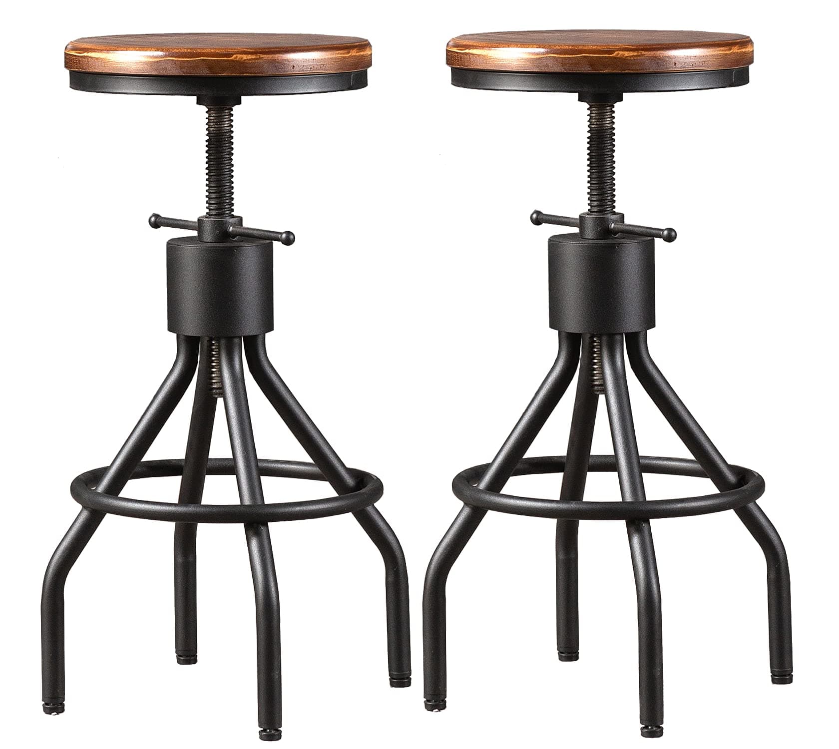 LOKKHAN Set of 2 Industrial Height Adjustable Swivel Stools, Extra Tall Pub Style