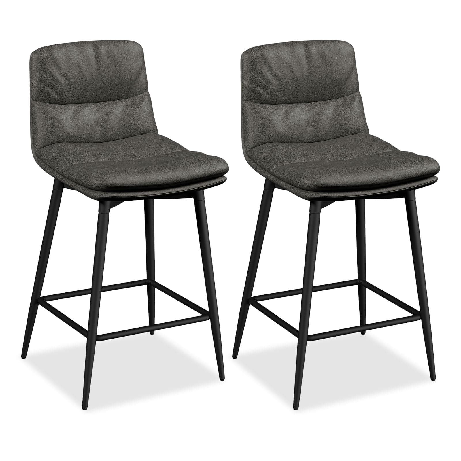 Upholstered Bar Stools Set of 2 with Back and Metal Legs for Kitchen Island - Dark Grey