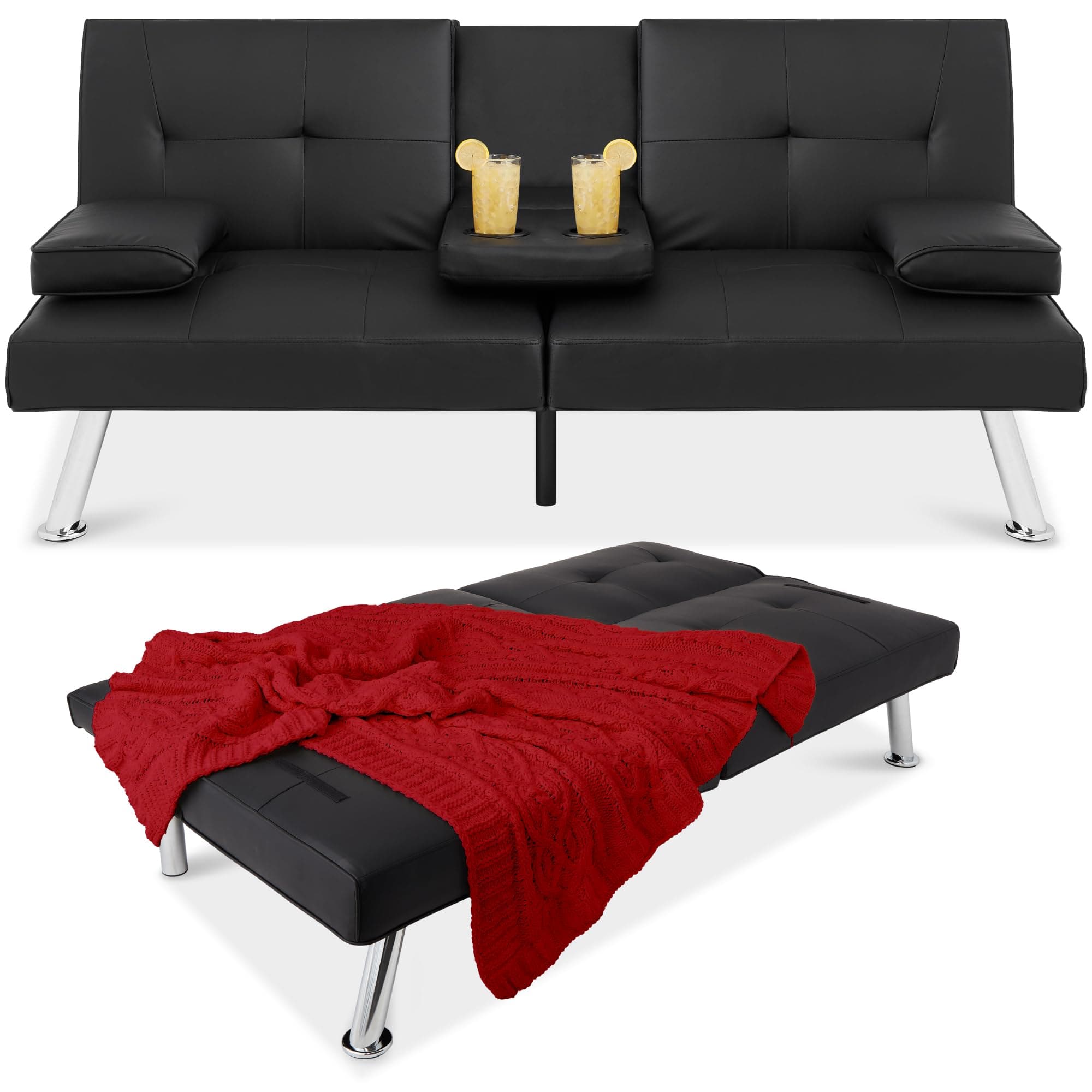 Best Choice Products Black Modern Convertible Futon with Adjustable Sleeper and Removable Arms