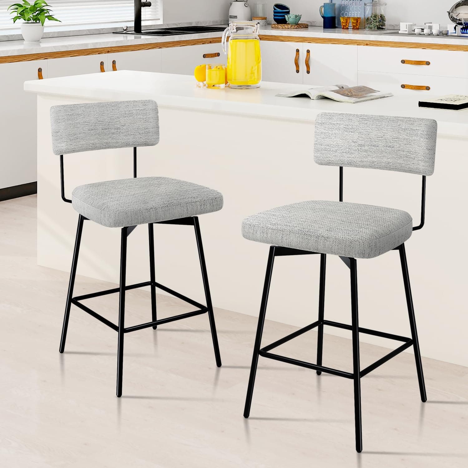 Modern Swivel Bar Stools Set of 2 with Cushion Backs
