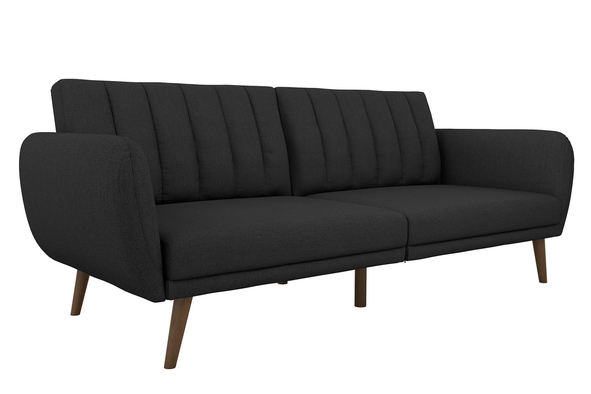 Novogratz Brittany 82 Inch Faux Leather Futon Sofa Bed, Dark Gray, Mid-Century Modern