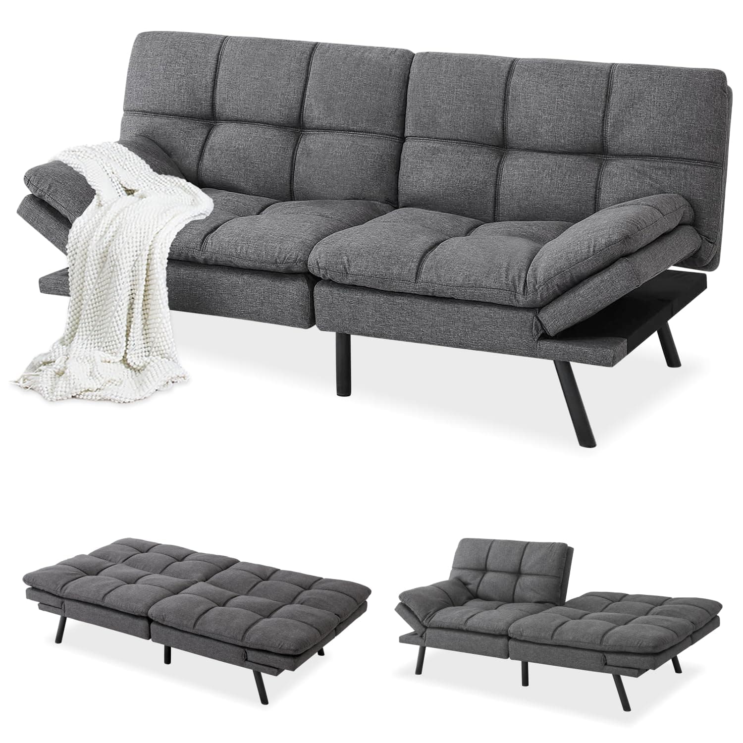 Adjust Backrest Futon Sofa Bed with Memory Foam - 71 for Studios, Apartments, Dormitories, Offices, and Game Rooms.