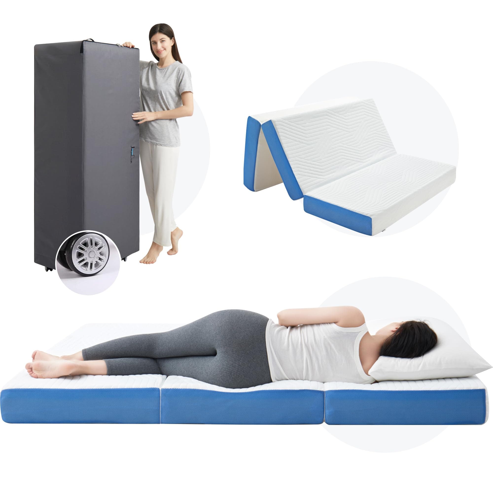 80" x 60" x 6" Foldable Gel Memory Foam Mattress with Carry Bag