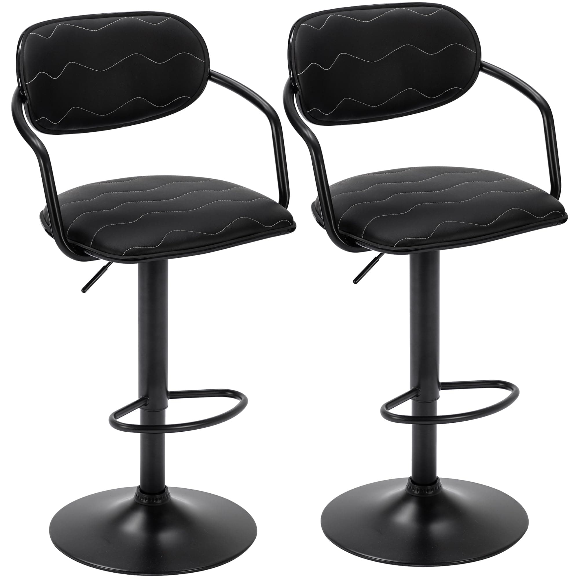VECELO Counter Height Bar Stool Set, Adjustable with Back & Arm, Black