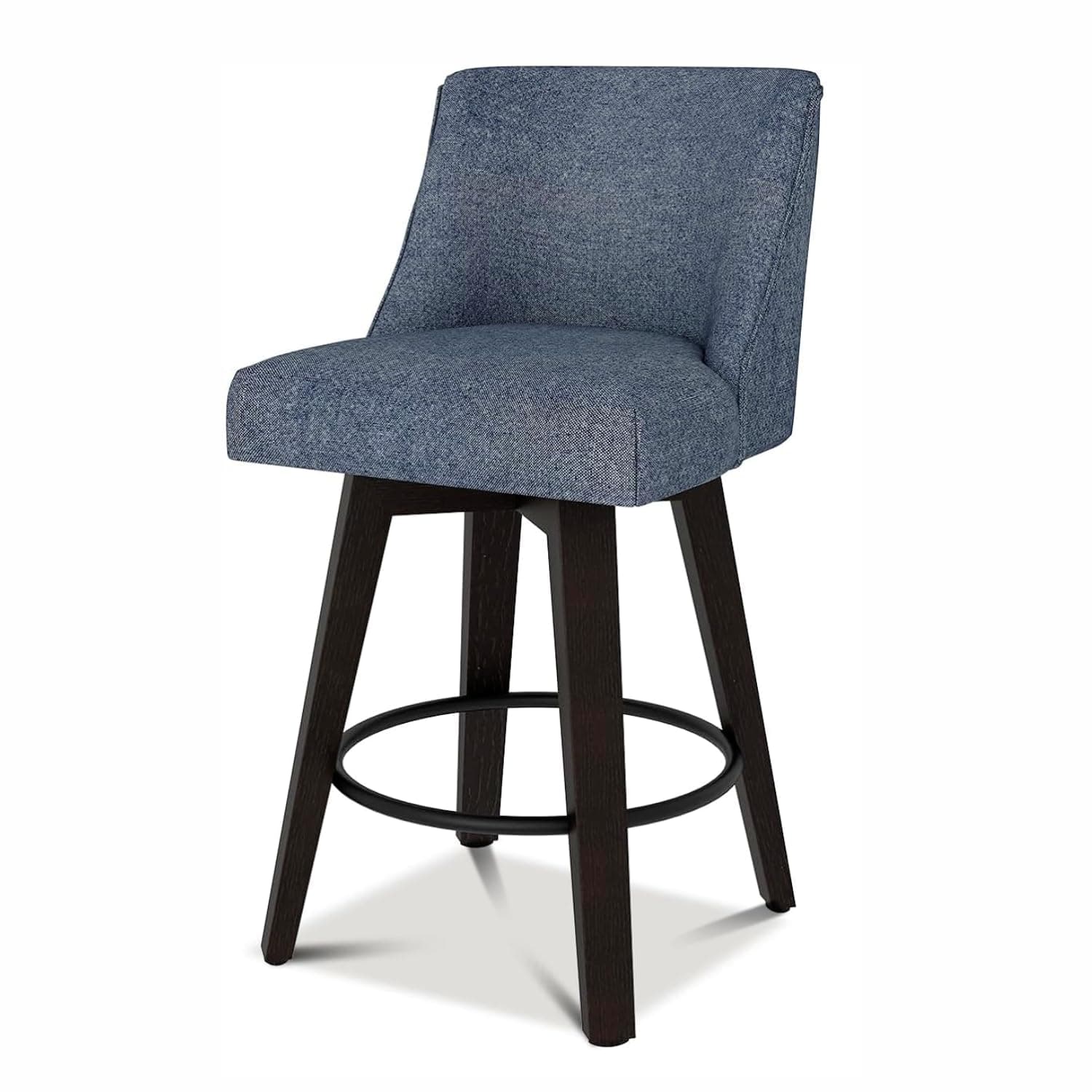 Modern 360°Swivel Bar Stools with Backs and Solid Wood Legs, 26 Inch Height, Denim Blue