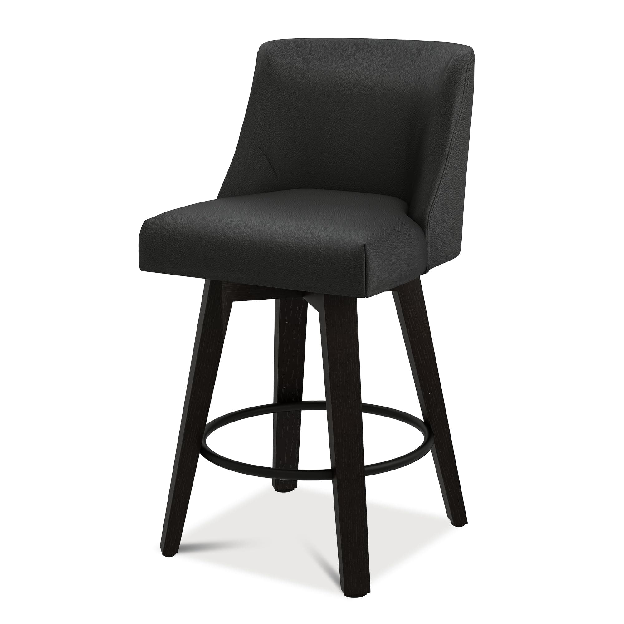 Black Swivel Bar Stool with Back, Set of 1, 26In Height, Faux Leather & Wood Stand