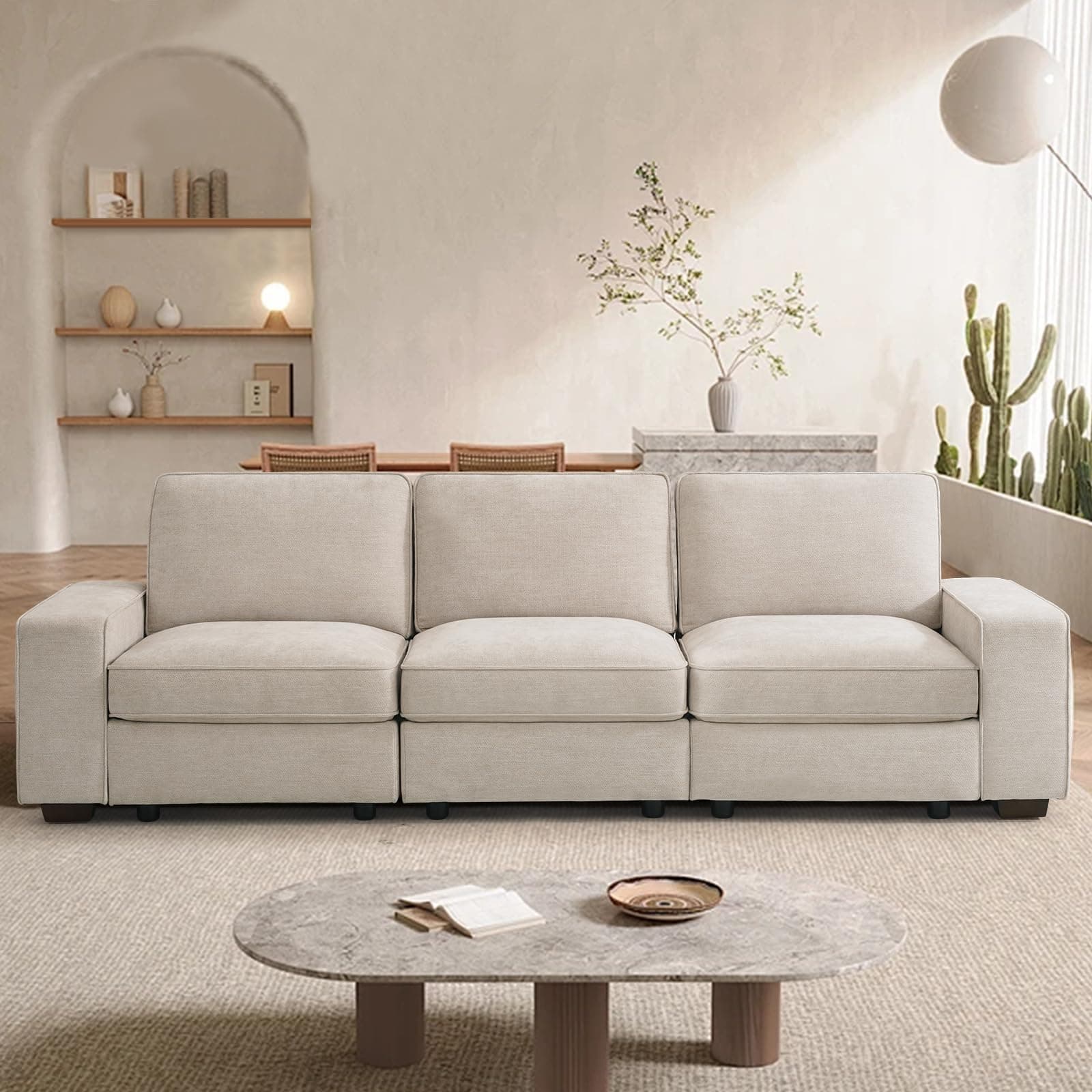 TEKAMON Comfy 3-Seater Chenille Storage Sofa W/Deep Seat, Wide Arms, USB & Removable Cover