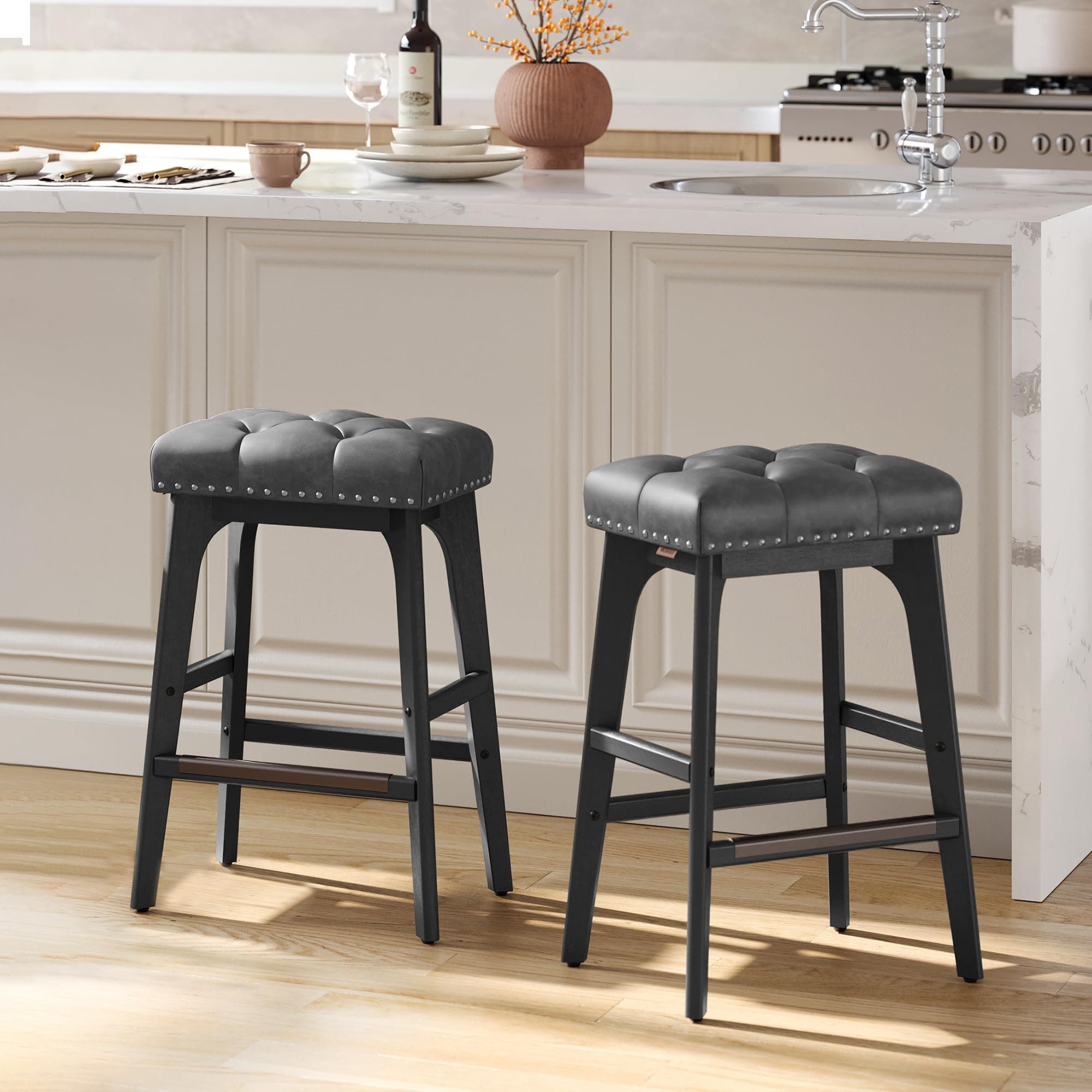 VASAGLE Saddle Bar Stools Set of 2, Ink Black