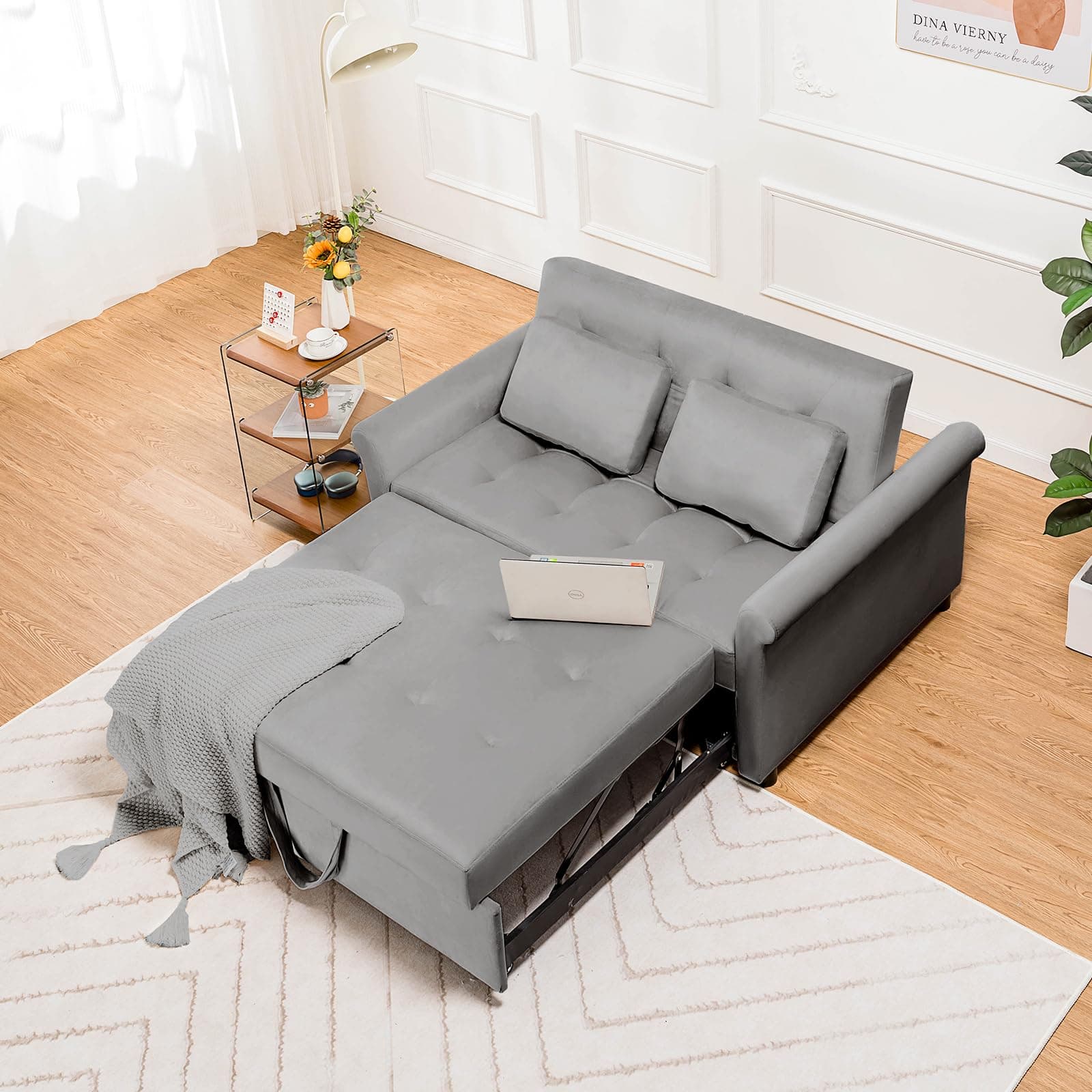 COMHOMA 55" 3-in-1 Sleeper Sofa Bed with Adjustable Backrest (Grey)
