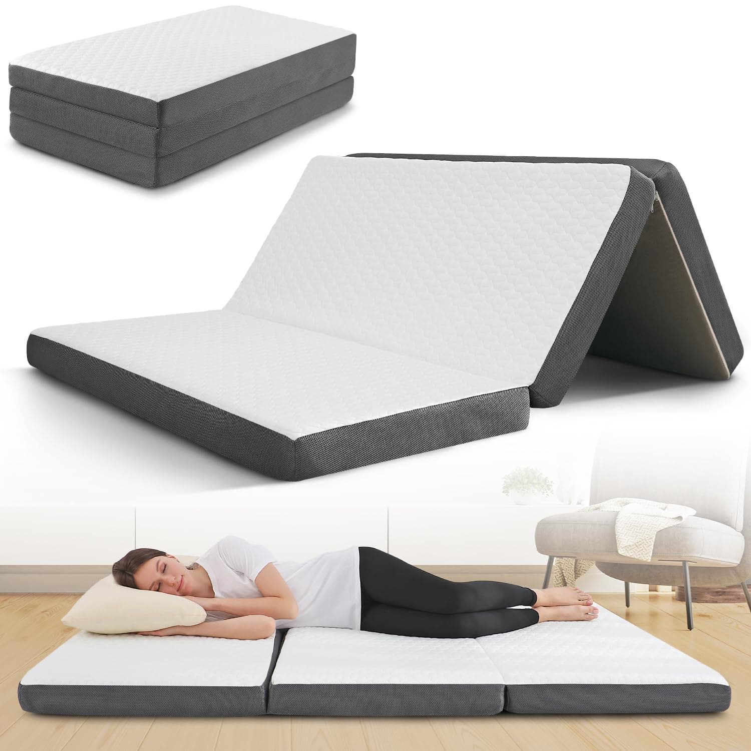 Memory Foam Foldable Mattress - 4 Inch Queen Size with Washable Cover
