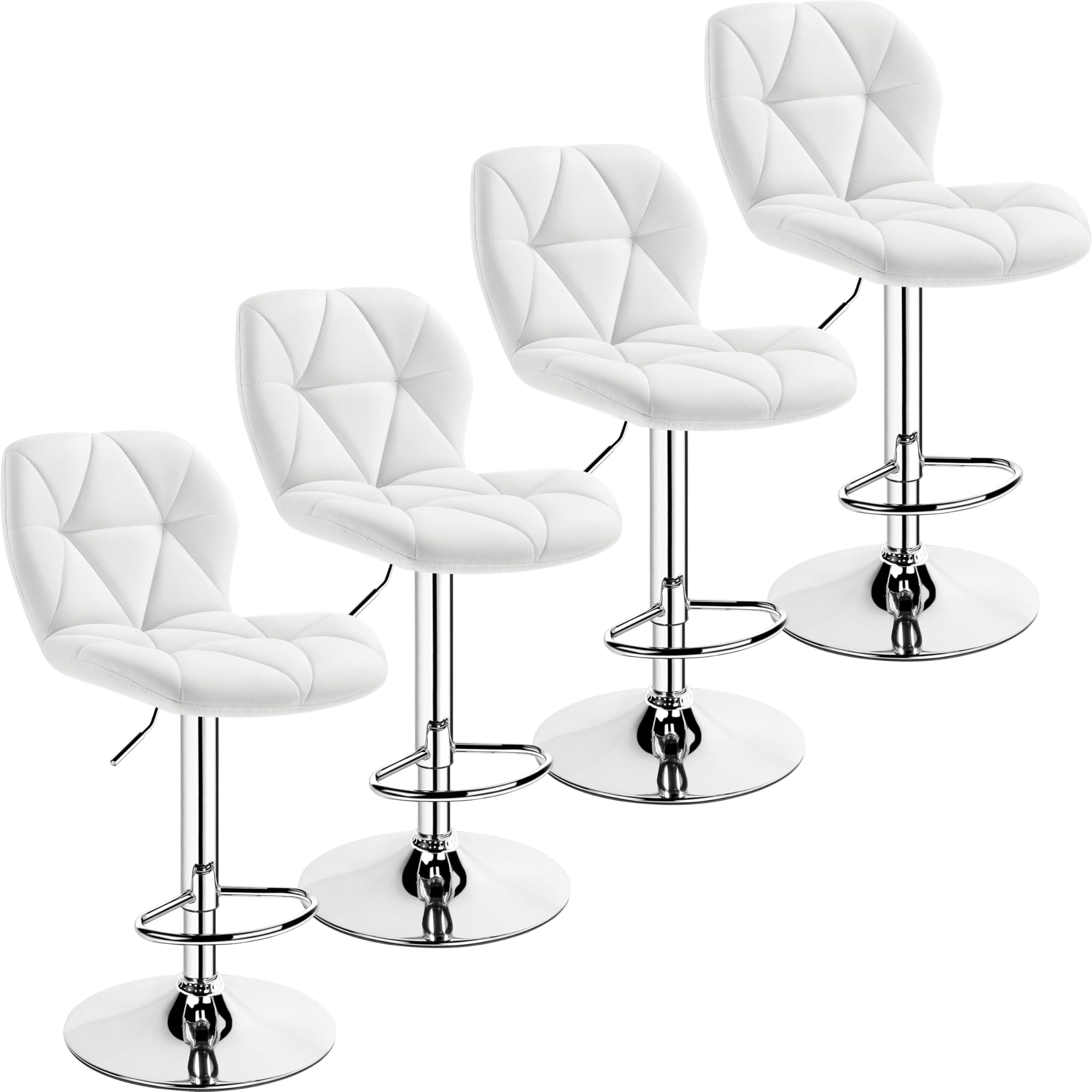 Yaheetech Adjustable PU Leather Bar Stools Set of 4, White