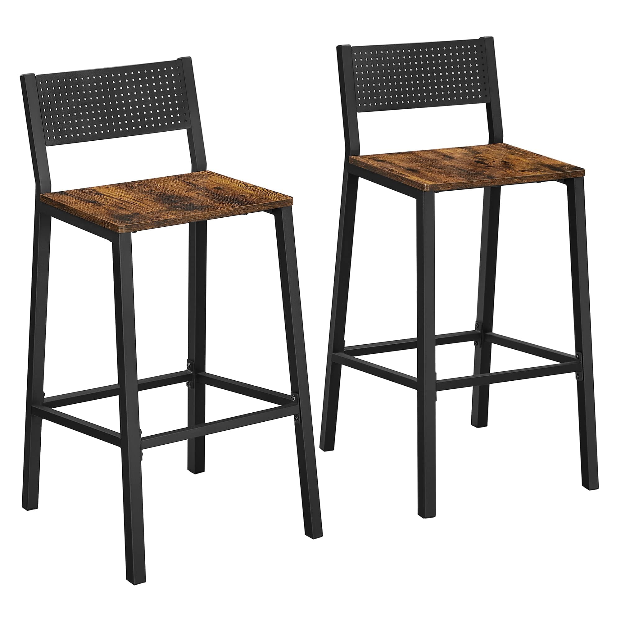 VASAGLE Rustic Brown & Black Industrial Bar Stool Set ULBC070B01