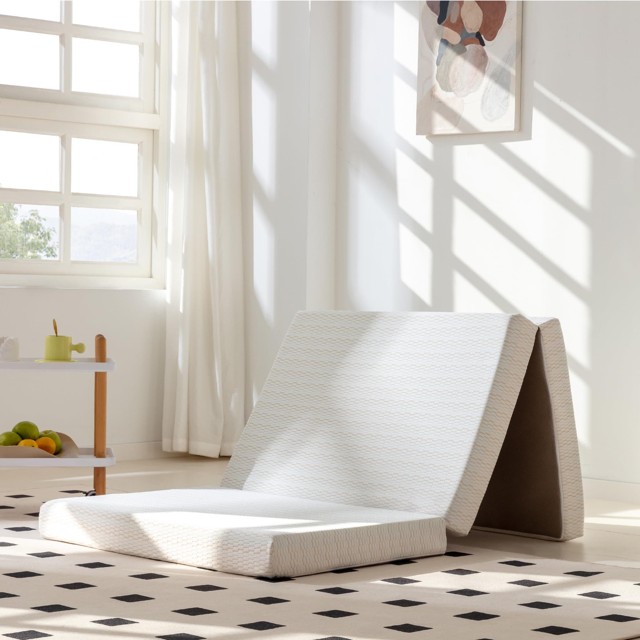 CH CHARME HOUSE 4-Inch Trifold Mattress Topper - CertiPUR-US Certified, Washable Cover, Storage Bag, Non-Slip Bottom - T