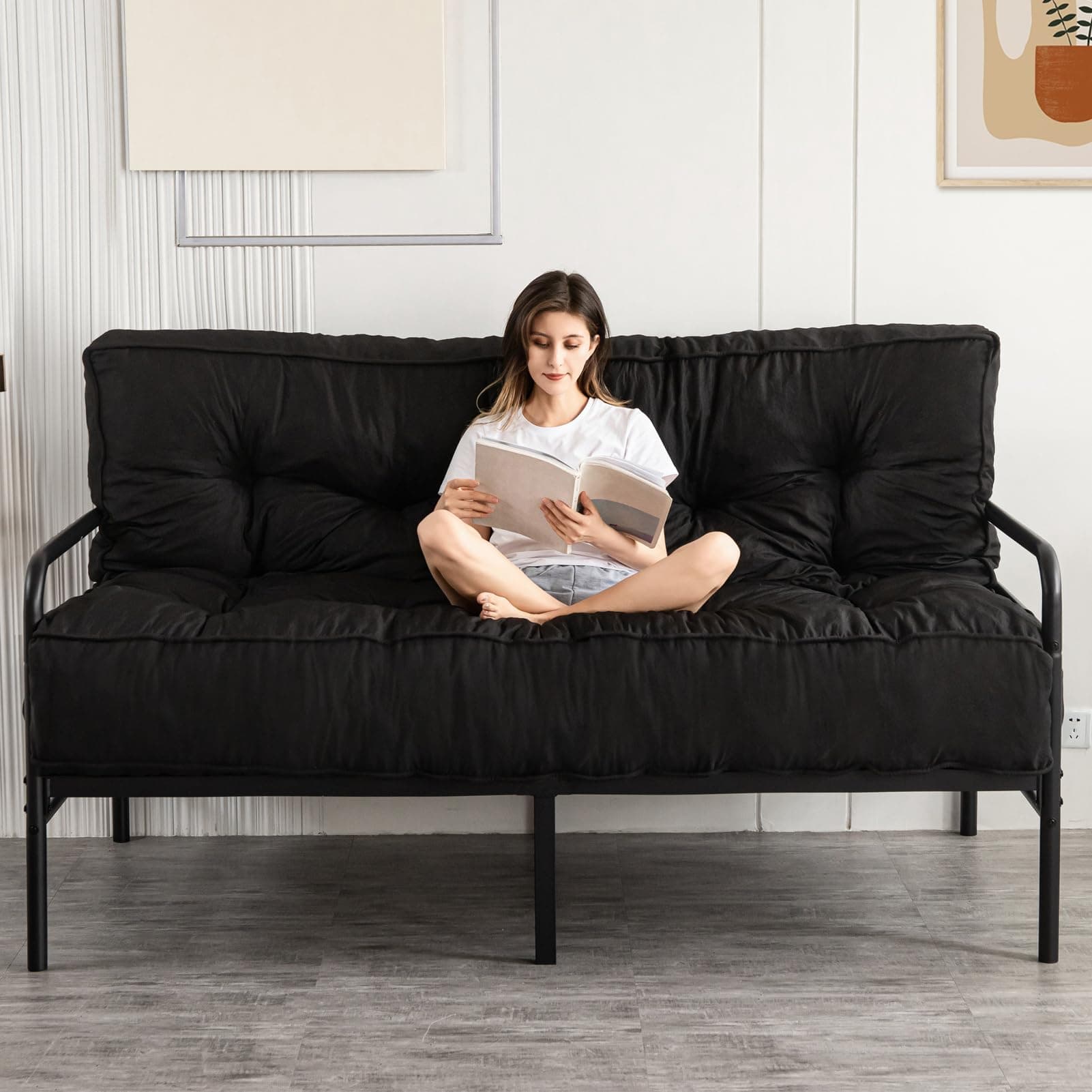YOSHOOT Full Size 8 Inch Thick Futon Mattress, Black, 54"x75", Medium Firm