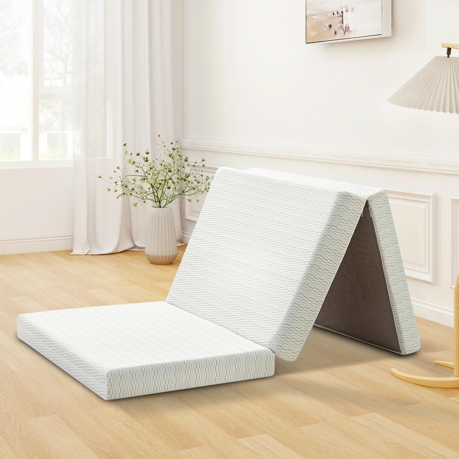 MUUEGM Tri-Fold Gel Memory Foam Mattress Topper 4 Inch with Washable Cover and Storage Bag - Twin XL