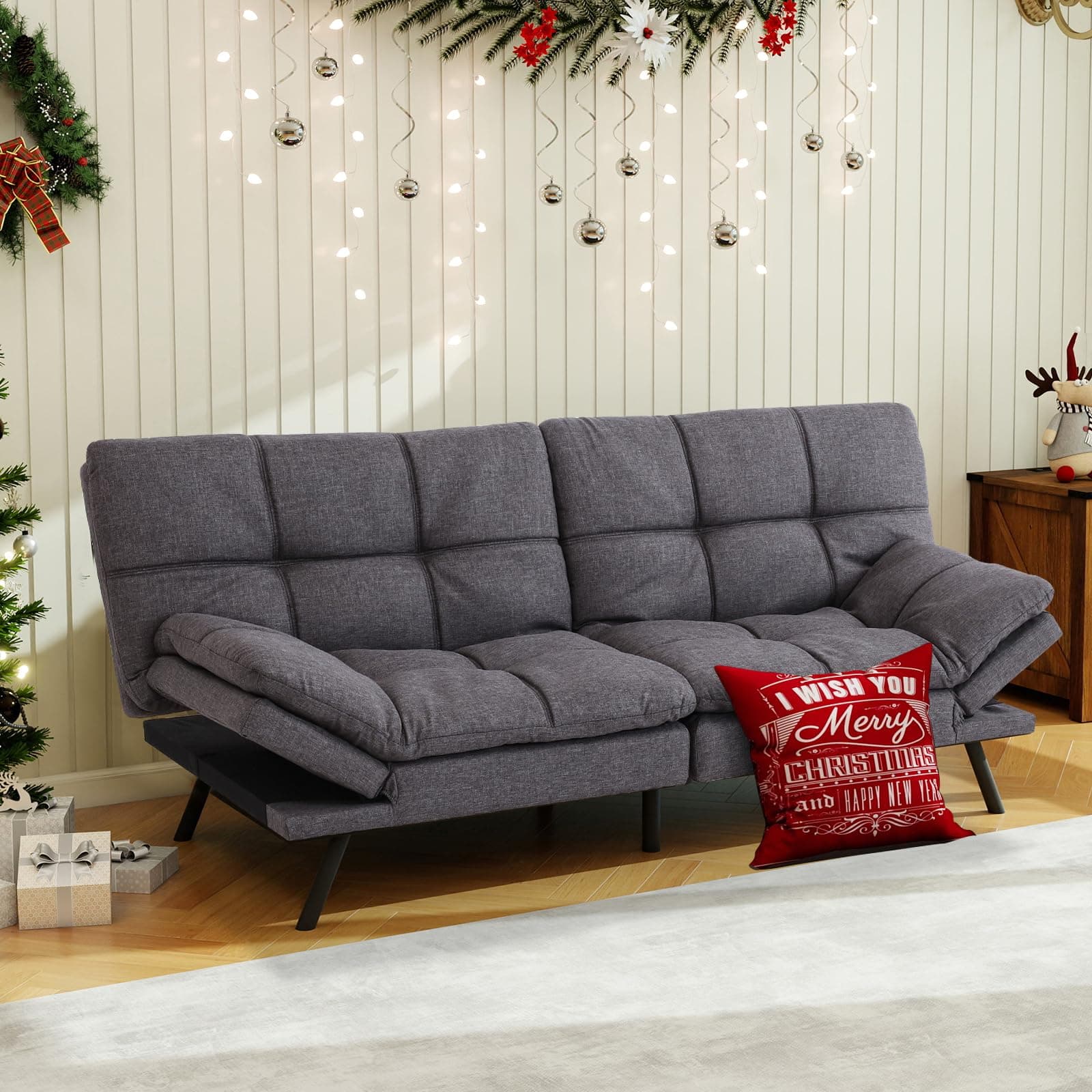 MUUEGM Dark Grey Memory Foam Futon Sleeper Sofa Bed for Small Spaces