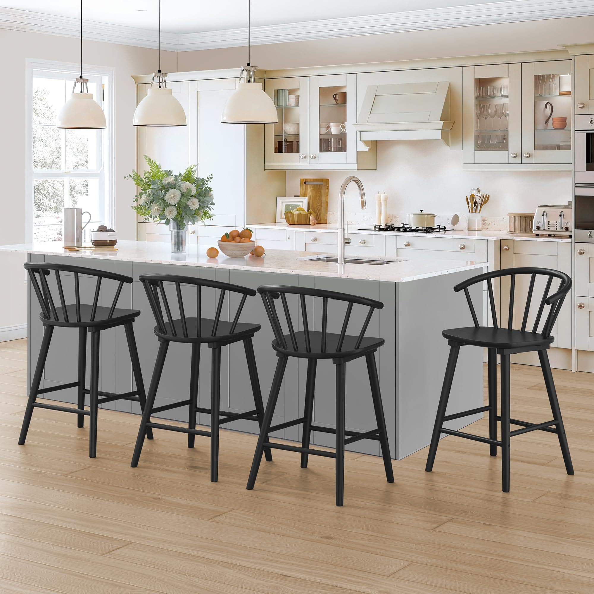 LUE BONA Black Farmhouse Bar Stools, Modern Counter Height, Set of 2