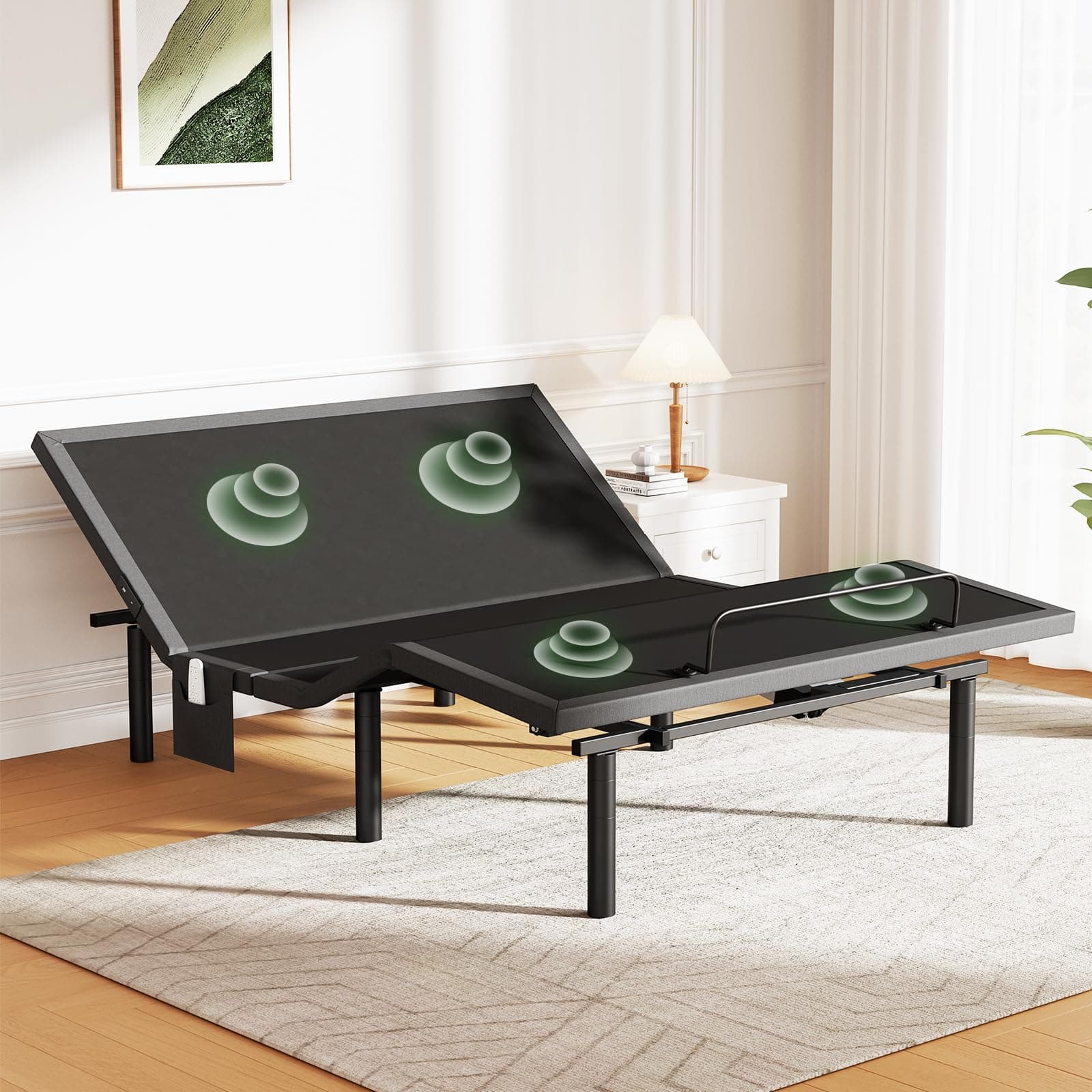Adjustable Bed Base with Massage, USB Ports, Under-Bed Nightlight, Fast Assembly - Queen Size for Bedroom
