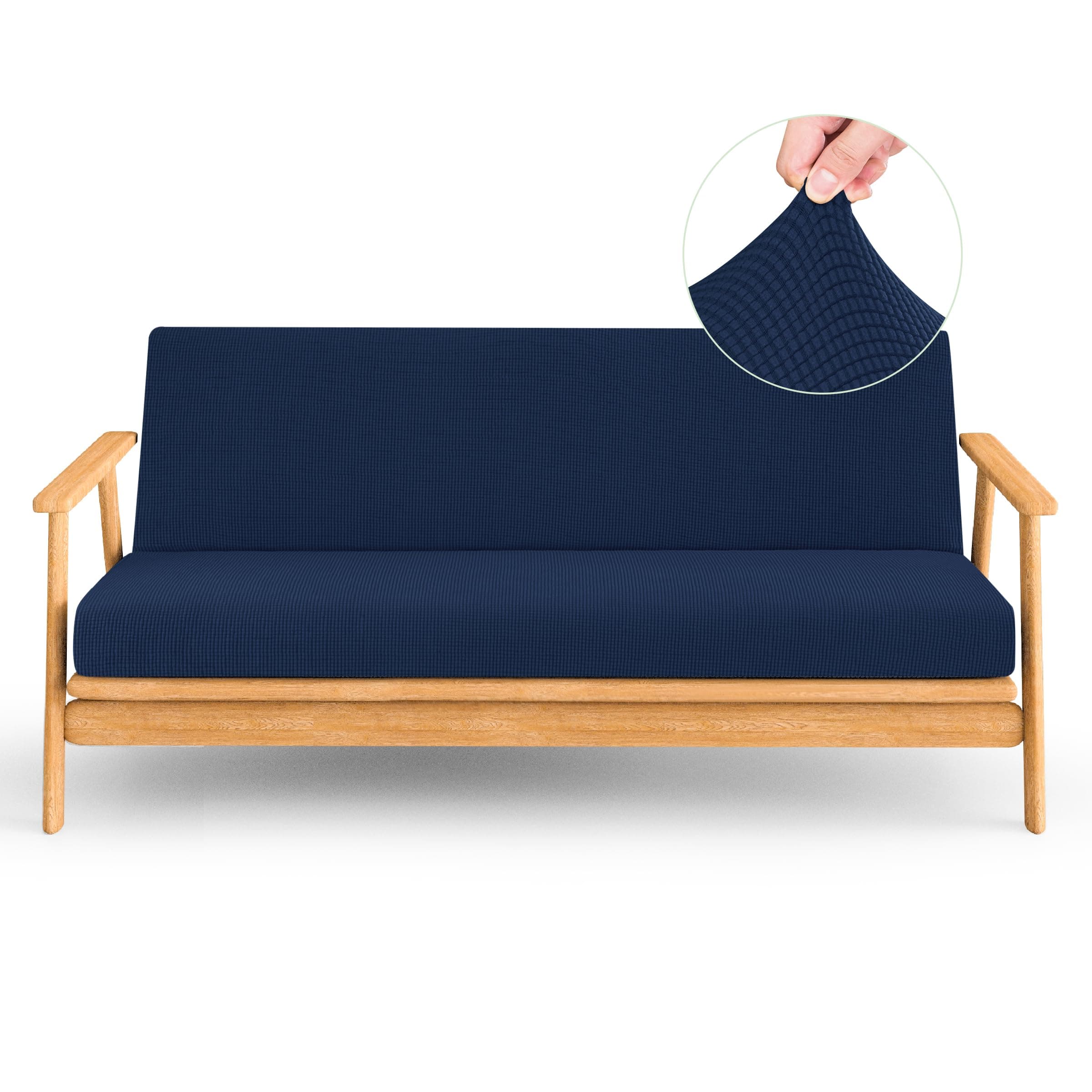 CHUN YI Jacquard Stretch Futon Cover Fit 6-8 Inches Sofa Bed (Dark Blue)