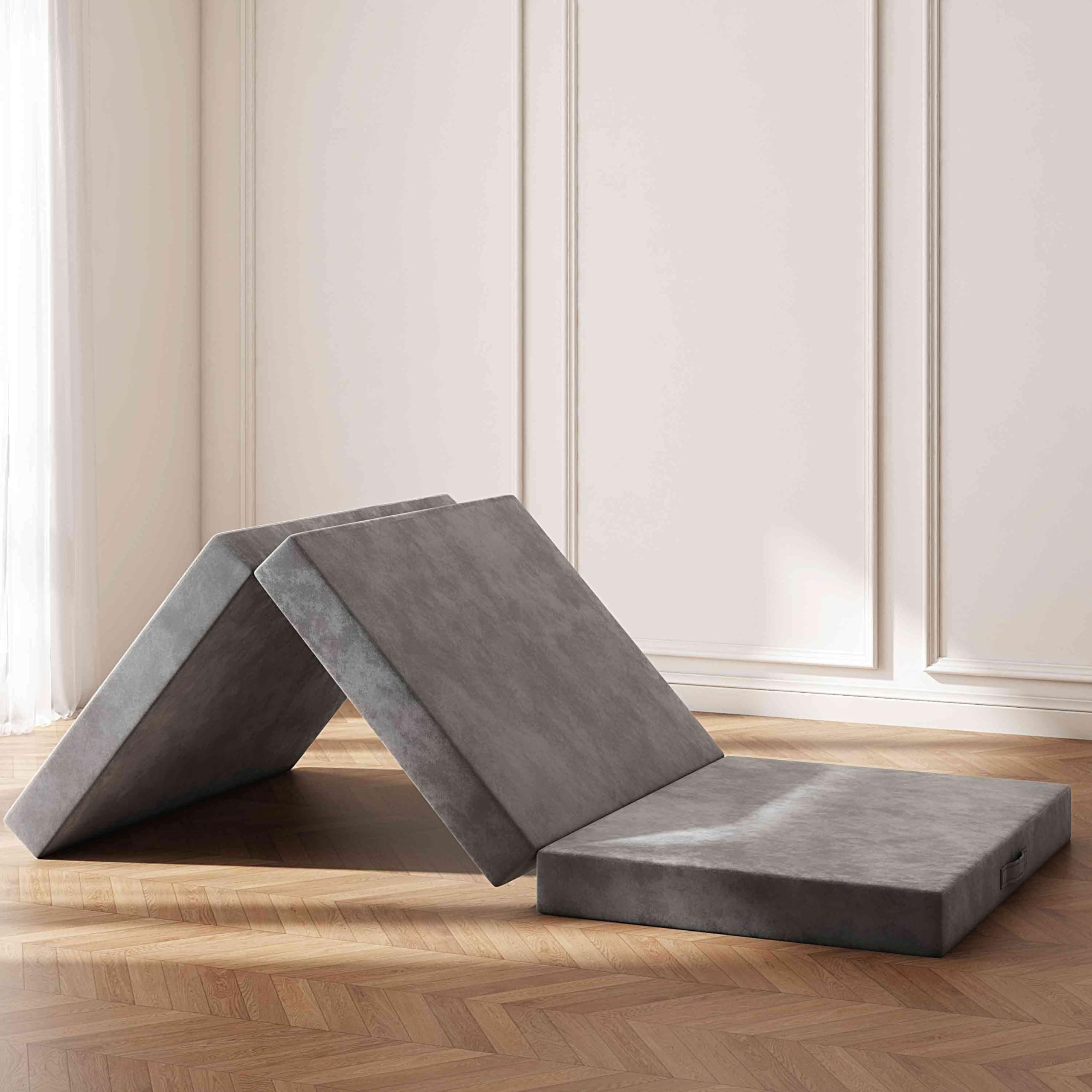 Tri-Fold Memory Foam Twin Mattress with Washable Covers & Reversible Design