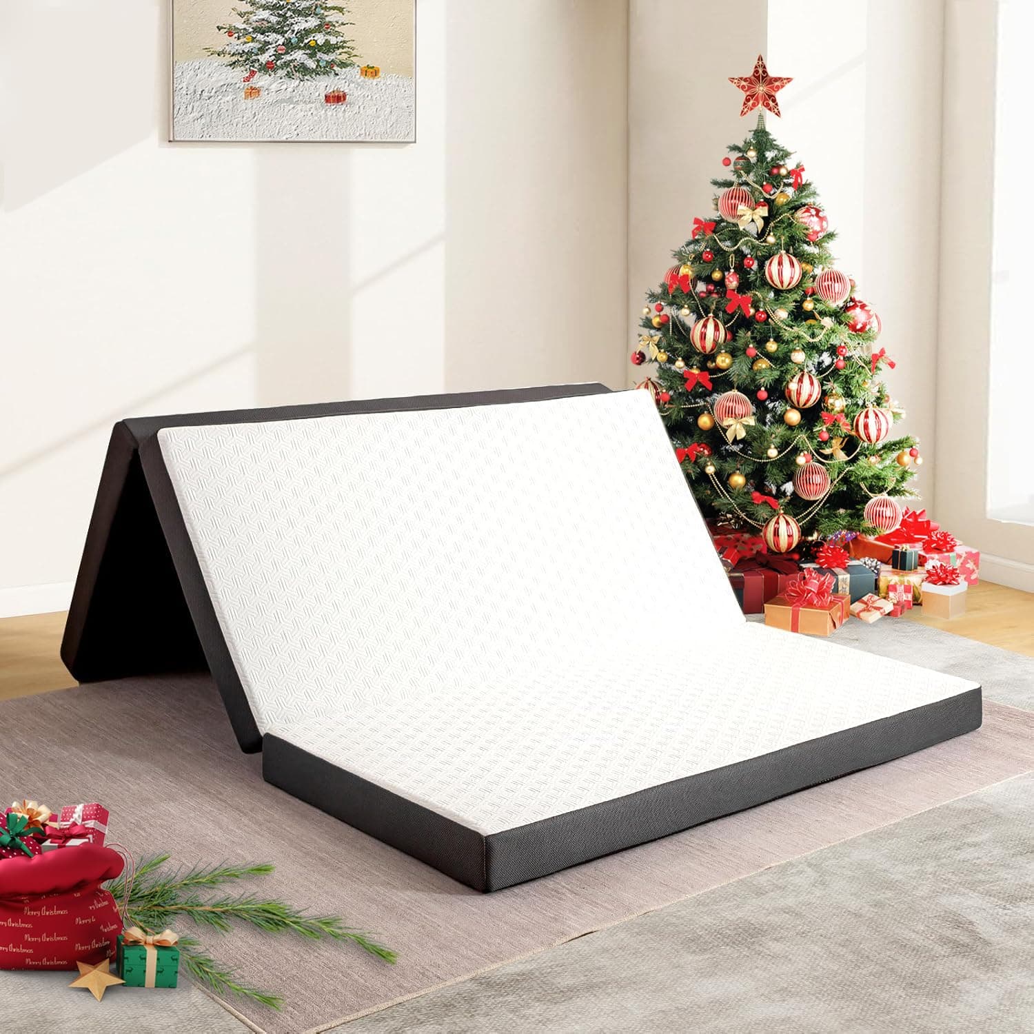 MUUEGM Tri-Fold Memory Foam Queen Mattress for Camping/RV/Guest Beds