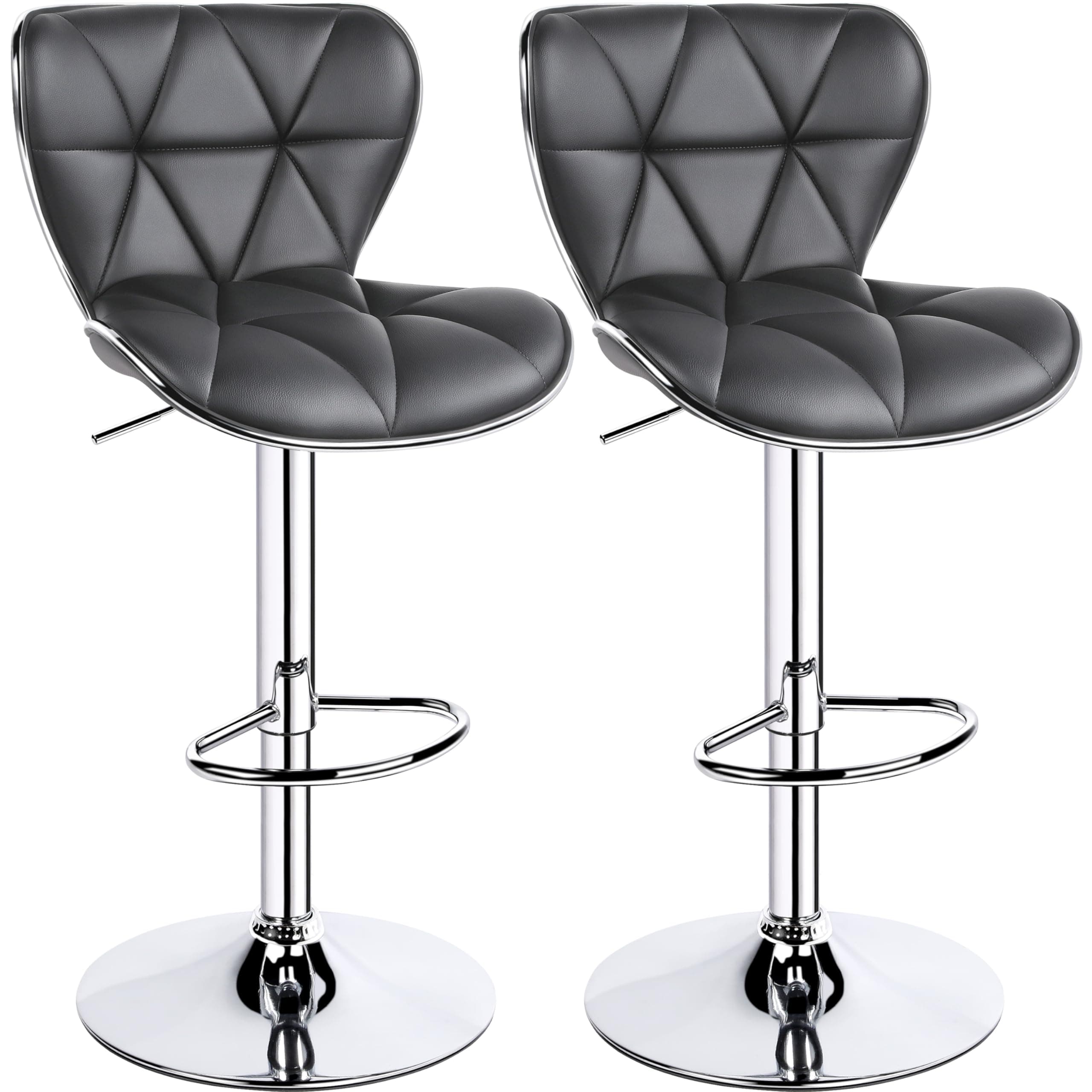 Yaheetech Stylish Grey Adjustable PU Leather Bar Stools, Counter Height, Set of 2