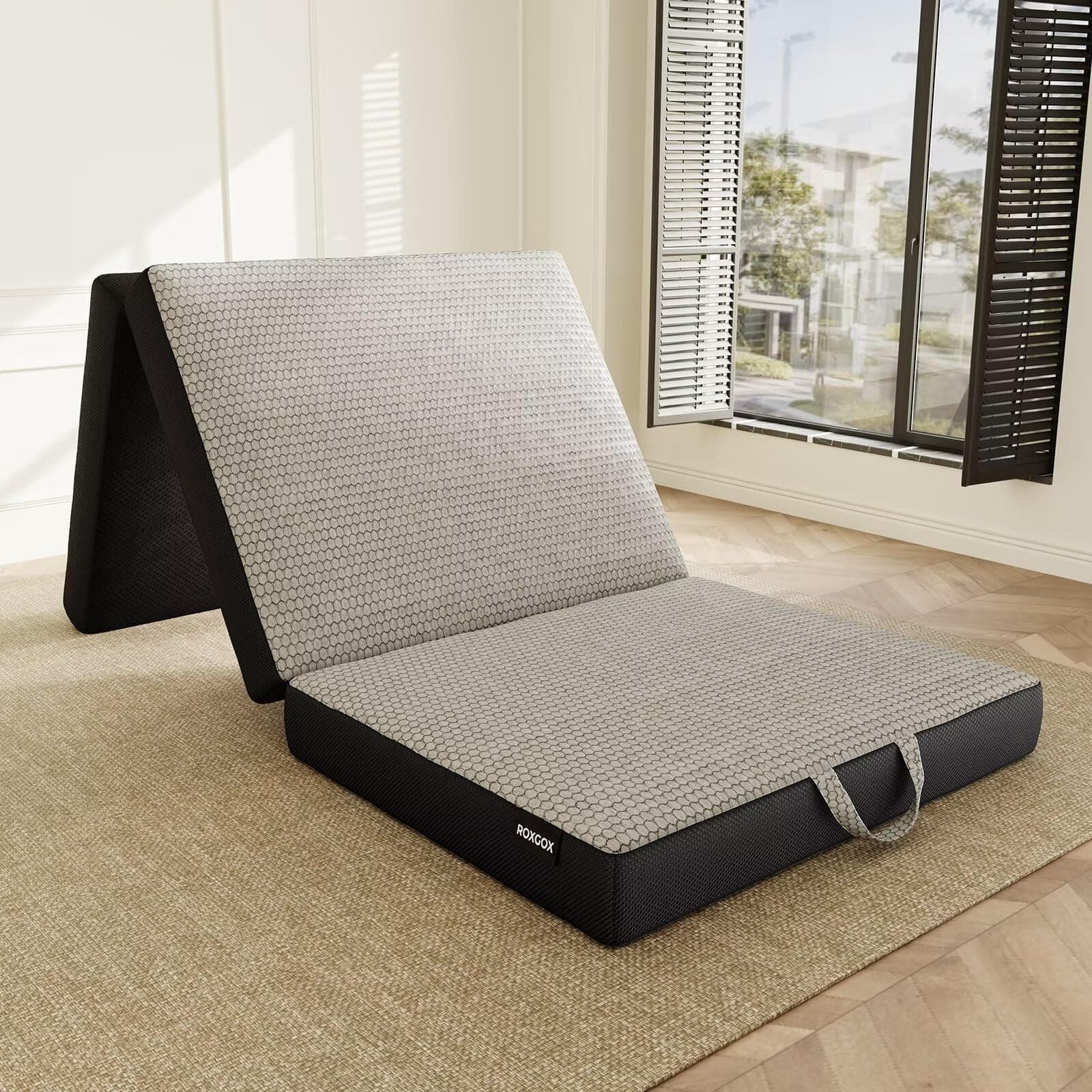 Portable Memory Foam Mattress - Single, 4 Inch Foldable, Washable Cover, Handle, Non-Slip Bottom, RV, Travel, Camping, Y
