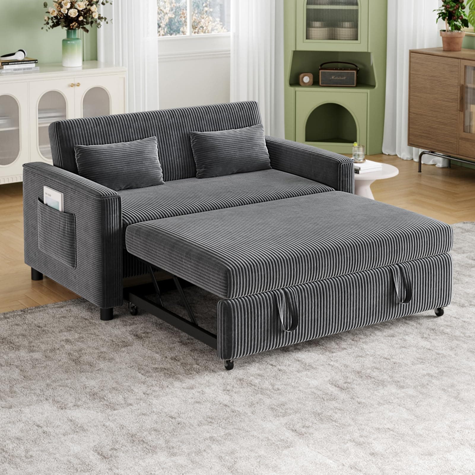 Grey 3-in-1 Futon Sofa Bed with Adjustable Backrest