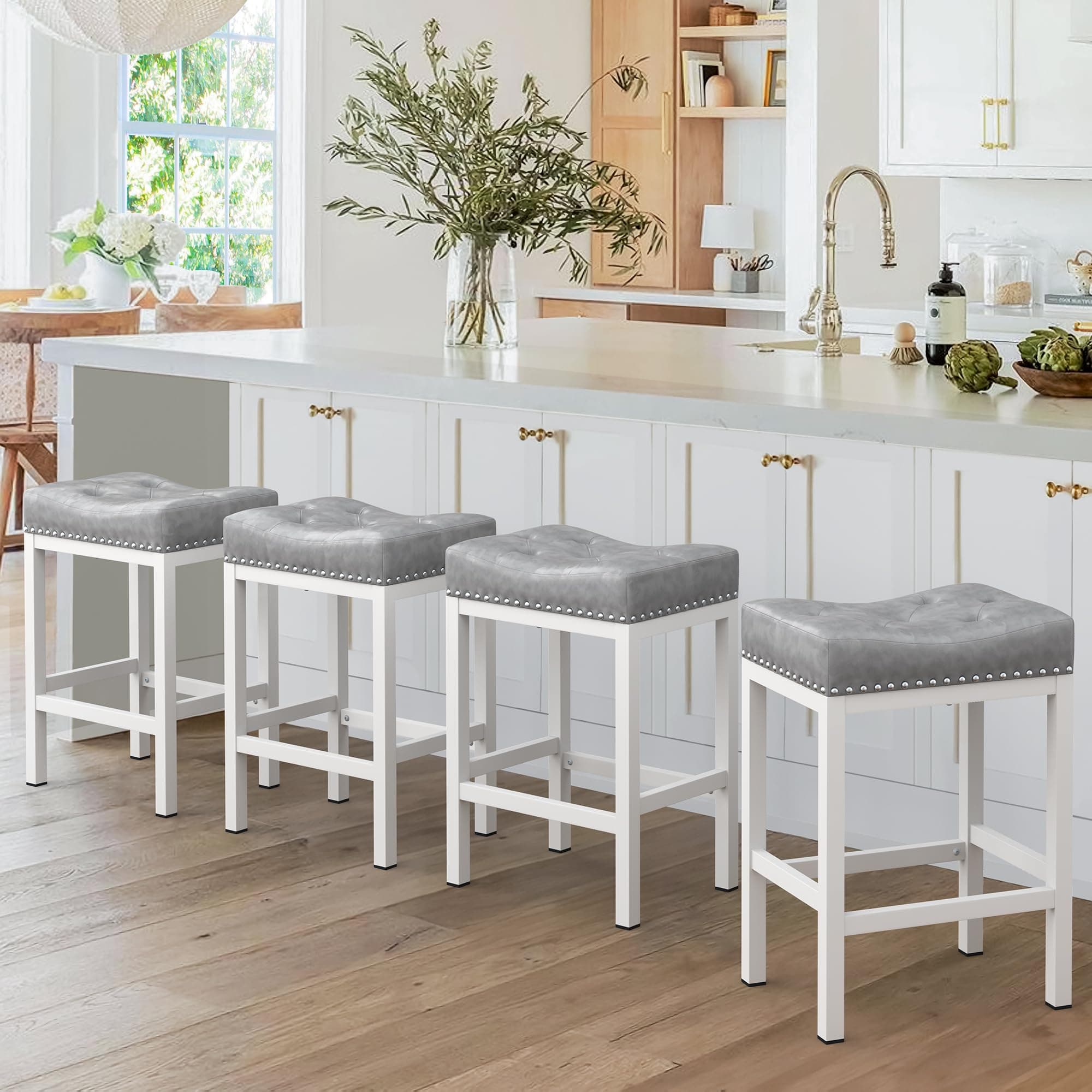 LUE BONA Light Gray 24" Backless Bar Stools for Kitchen Counter