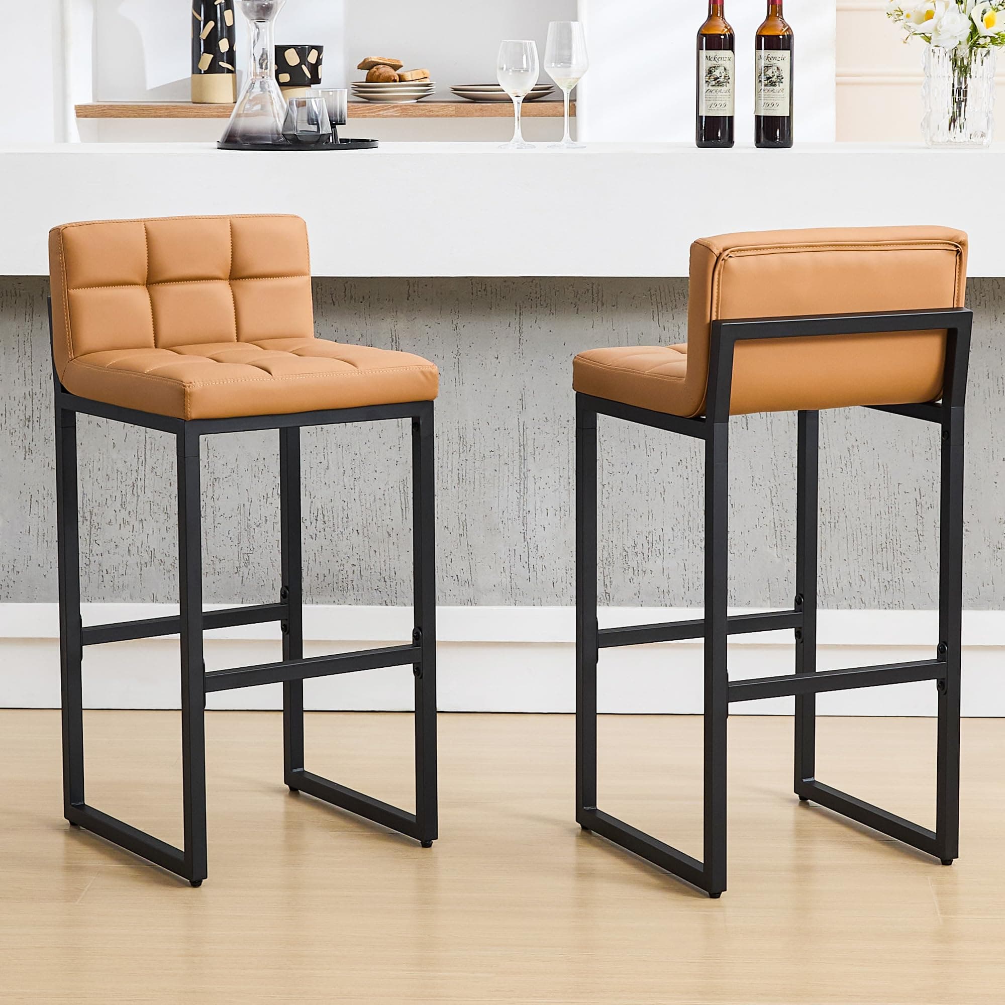 Caramel Brown Bar Stool Set, 30-inch Height, Comfortable Kitchen Chairs