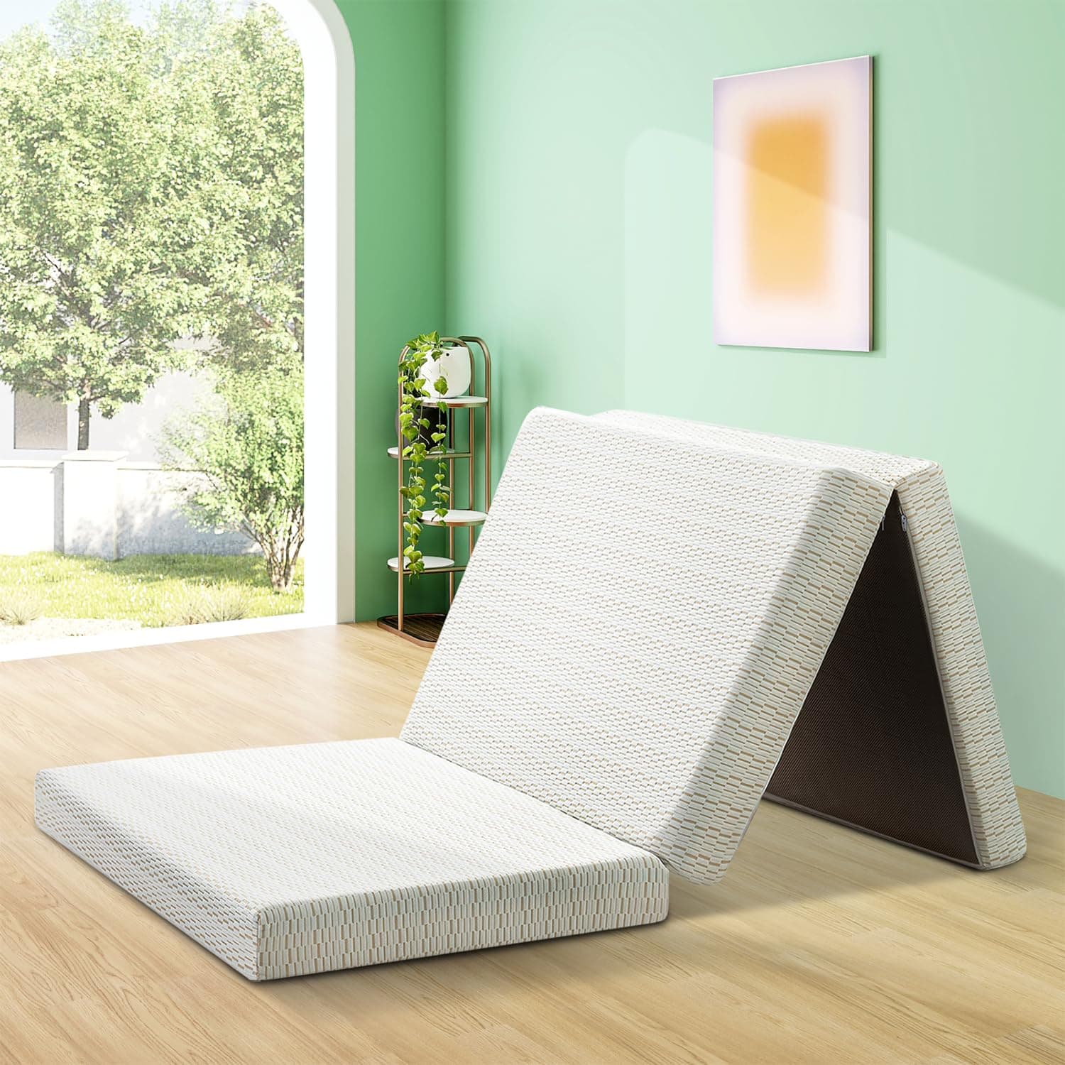 Tri-fold Memory Foam Mattress, Foldable Mattress with Removable Cover, Certified Full Size Foldable Mattress Topper