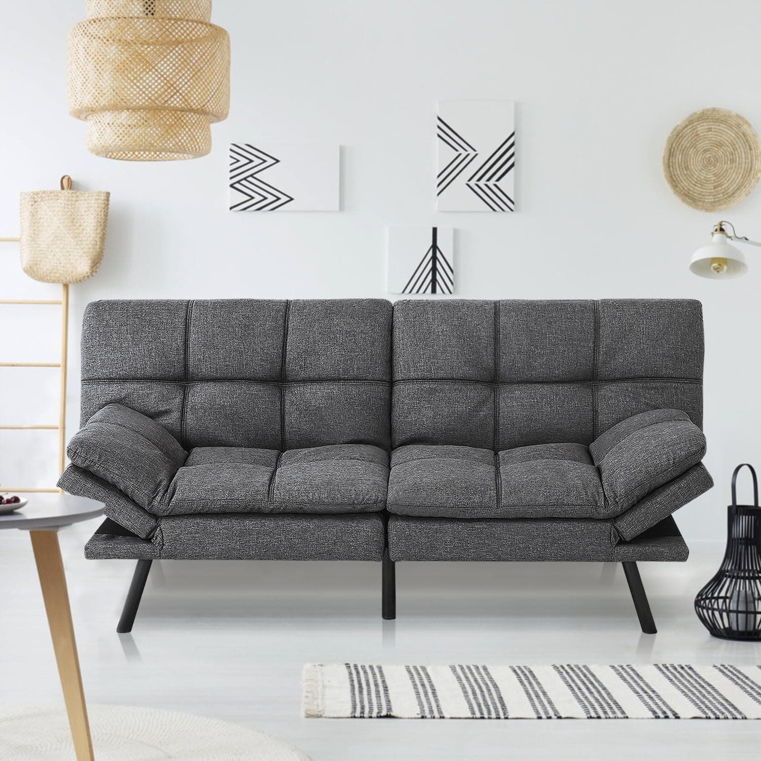 Modern Futon Sofa Bed for Small Spaces: Memory Foam, Convertible Couch.