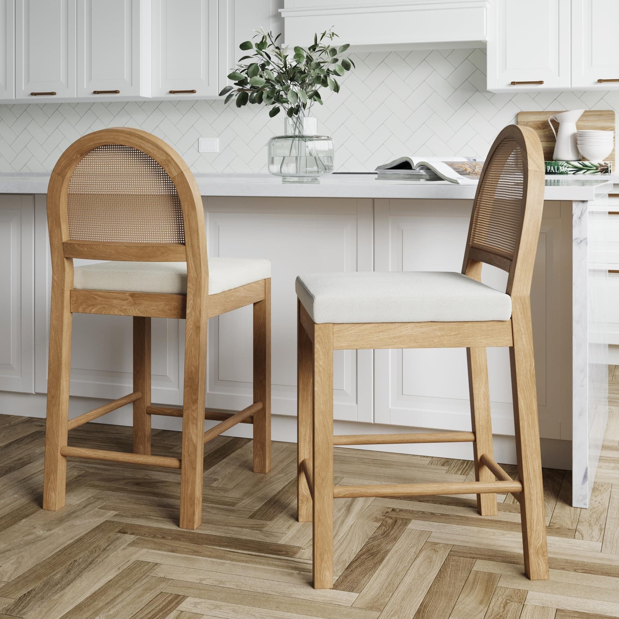 Nathan James Bailey Natural Boucle Bar Stool, Light Brown/Cream, Set of 2