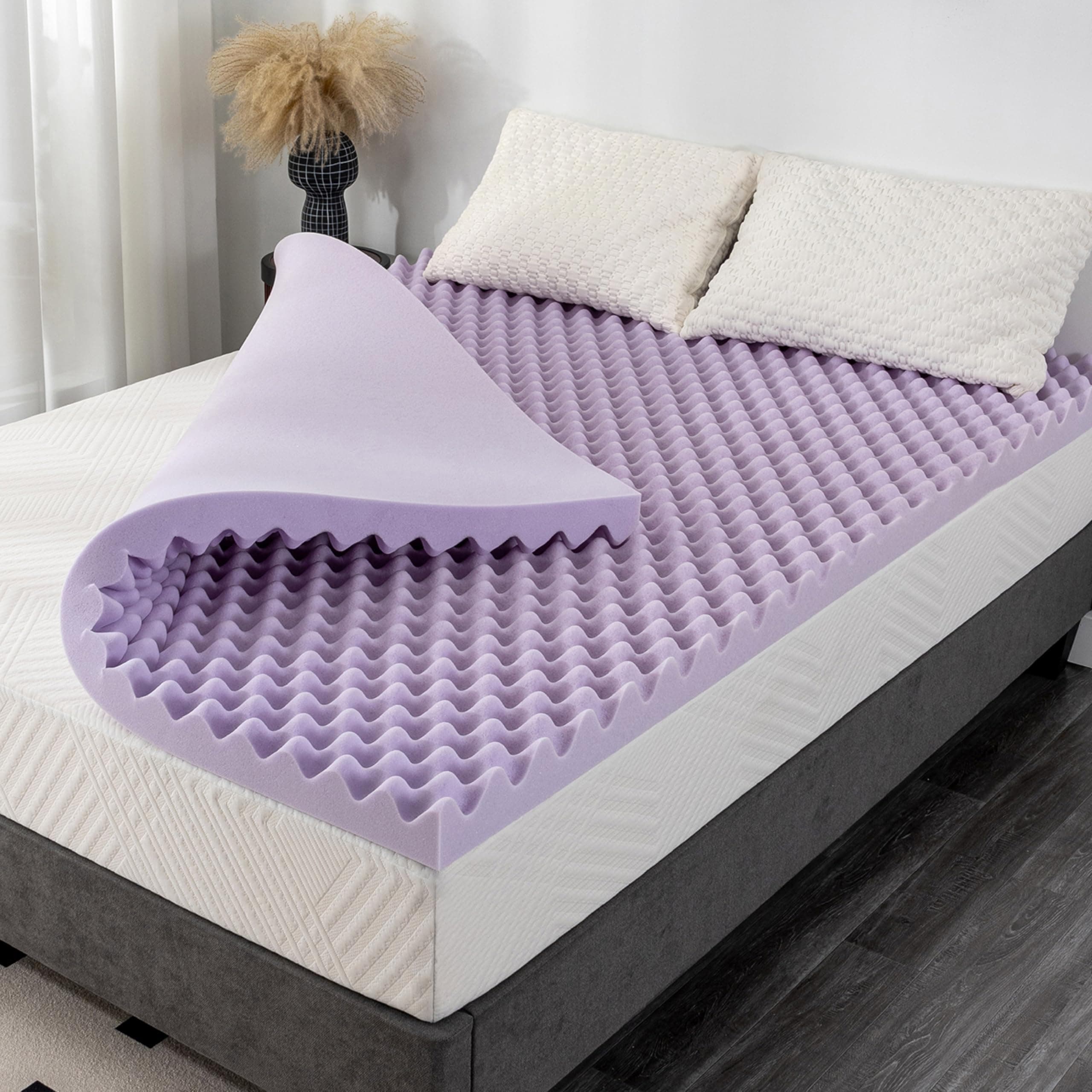 2 Lavender Scented Gel Memory Foam Mattress Topper for Pressure Relief - Full Size