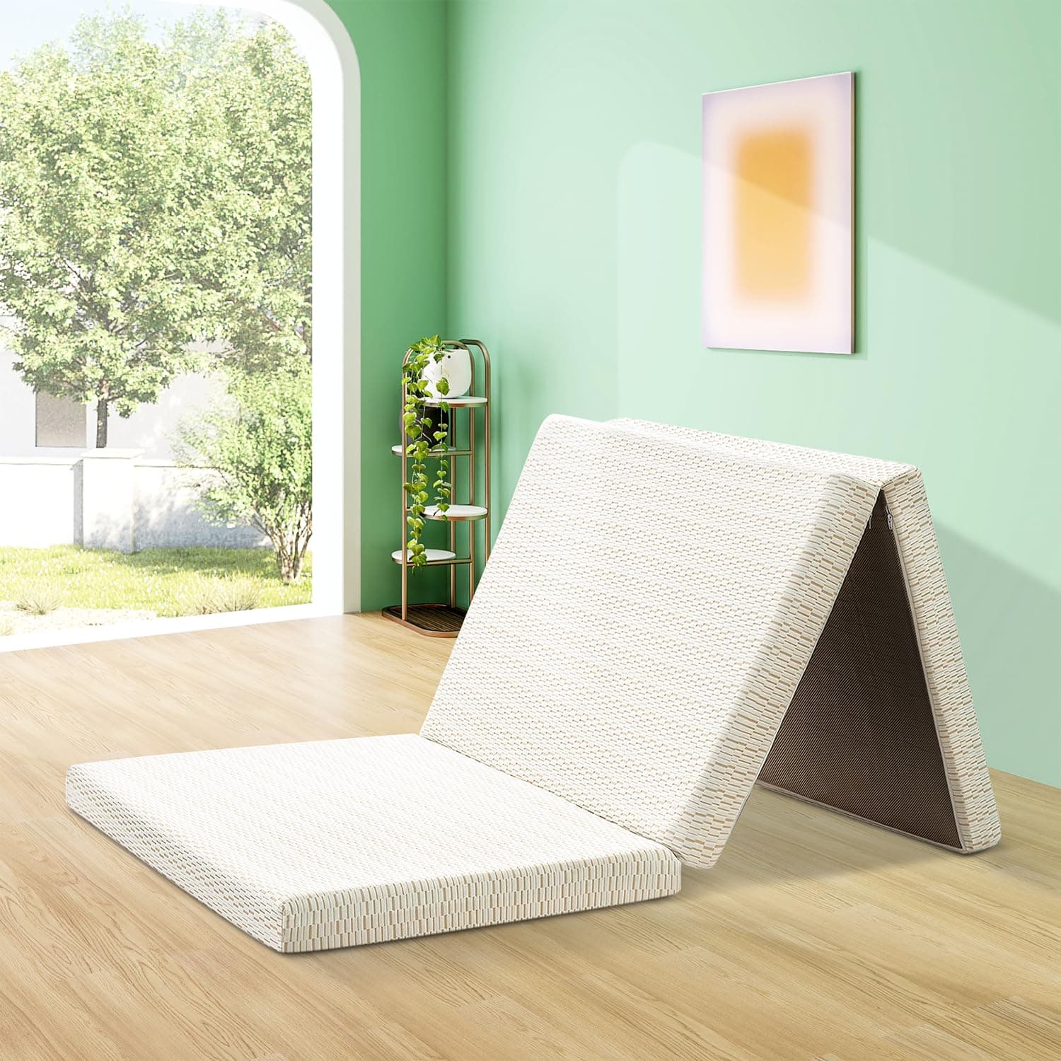 TriFold Memory Foam Mattress with Removable Cover, Camping&Indoors, CertiPUR-US Certified