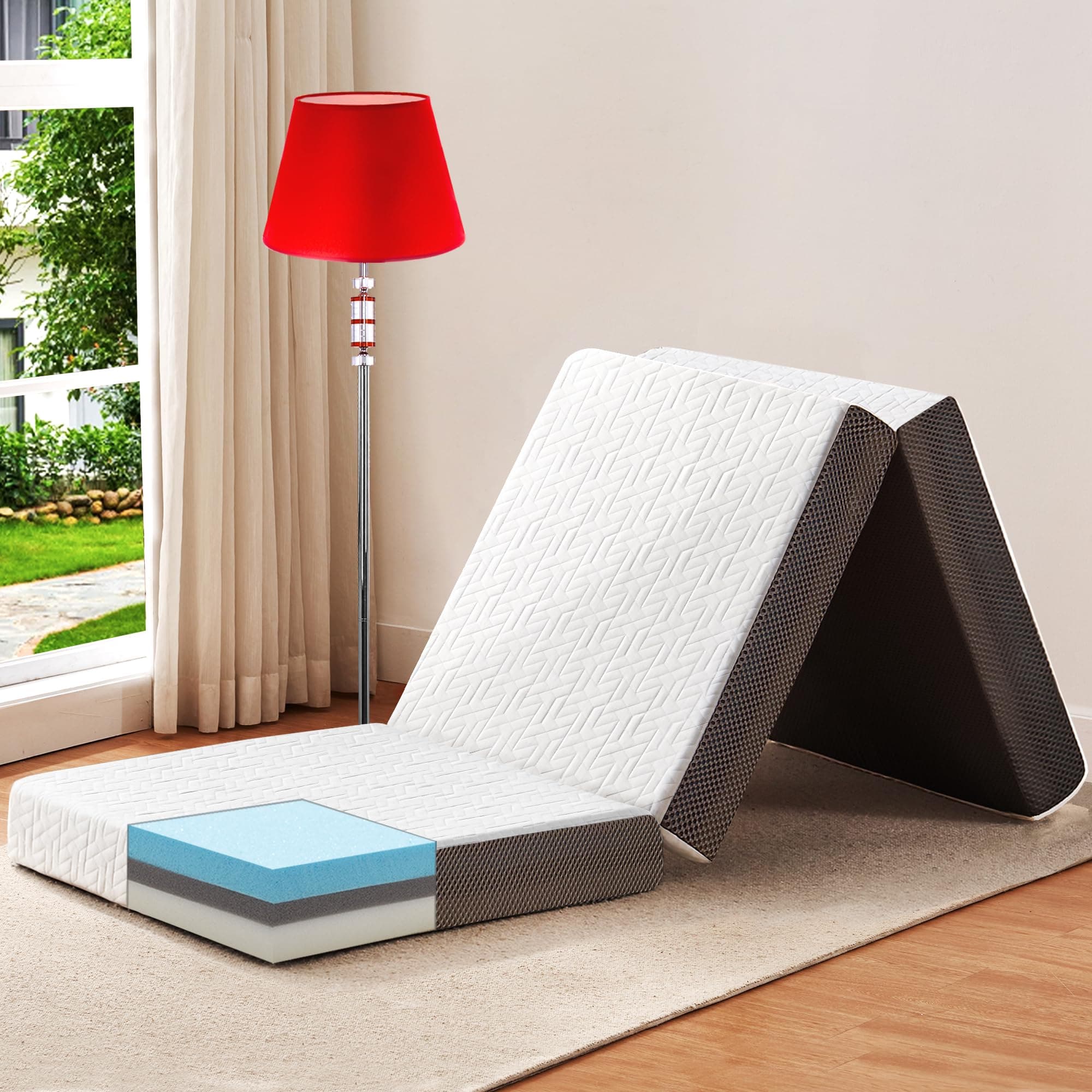 BedLuxury 4 Inch Foldable Memory Foam Tri-Fold Mattress Full Size with Storage Bag