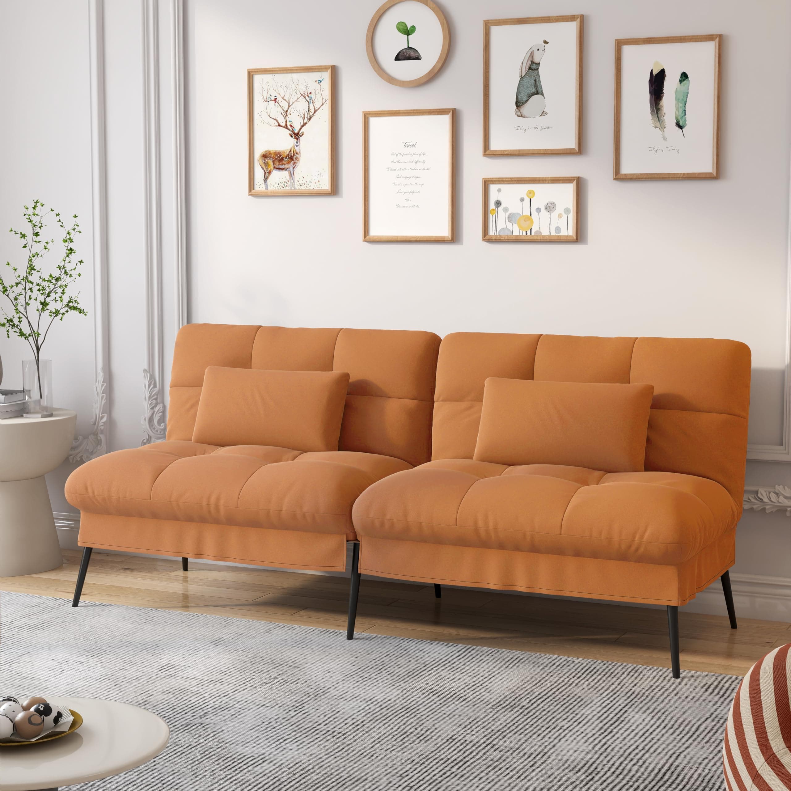 COMHOMA Orange 68" Fabric Adjustable Reclining Futon Sofa Bed
