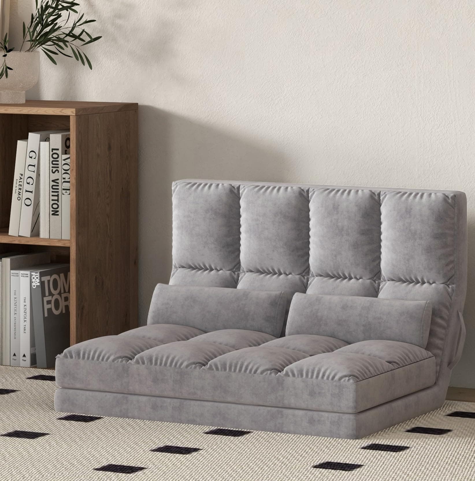 Dark Gray Convertible Floor Sofa Bed with Adjustable Backrest
