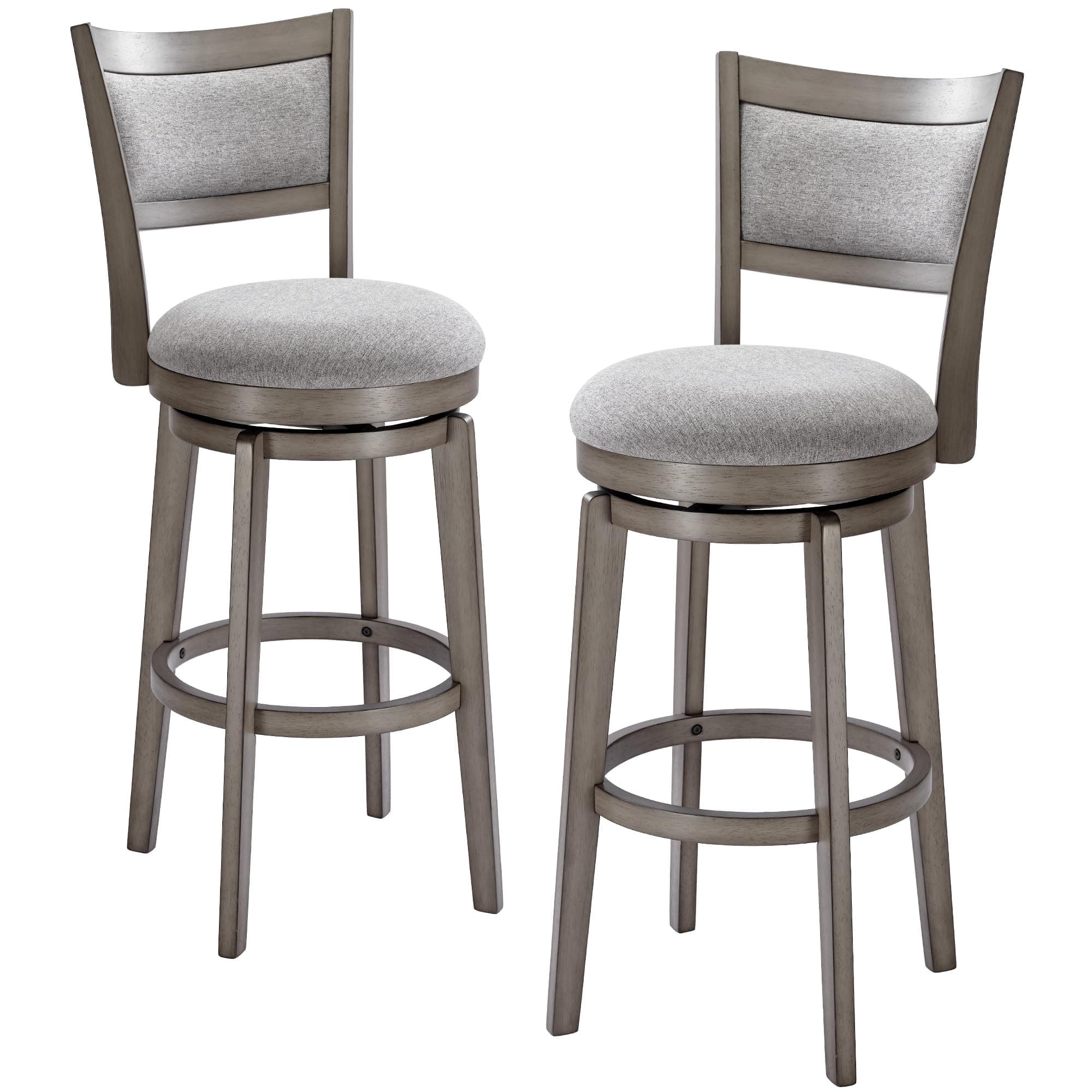 PrimeZone 30 Inch High Back Swivel Bar Stool Set, Grey Kitchen Island Counter Chairs
