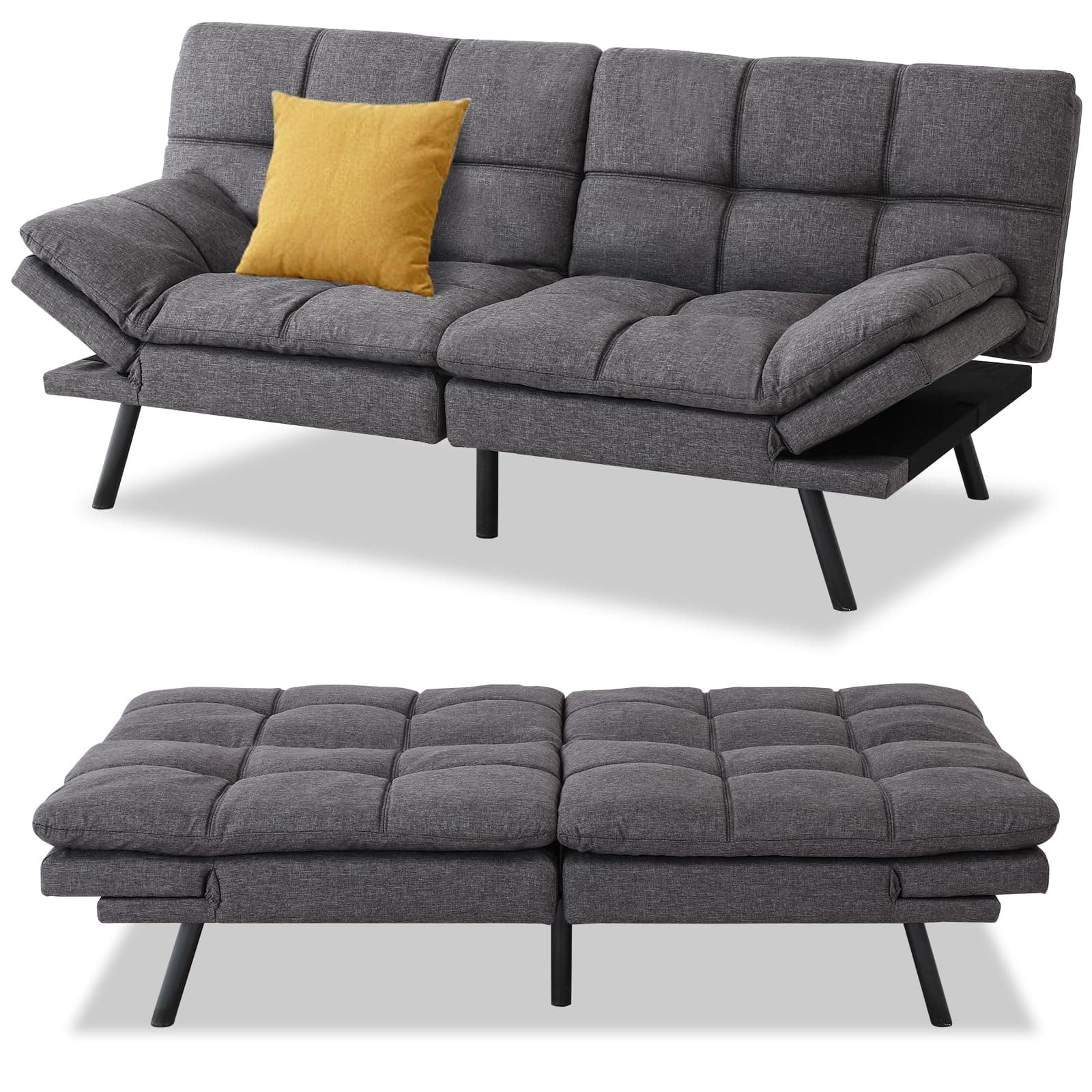 MUUEGM Dark Gray Memory Foam Adjustable Armrest Sofa Bed