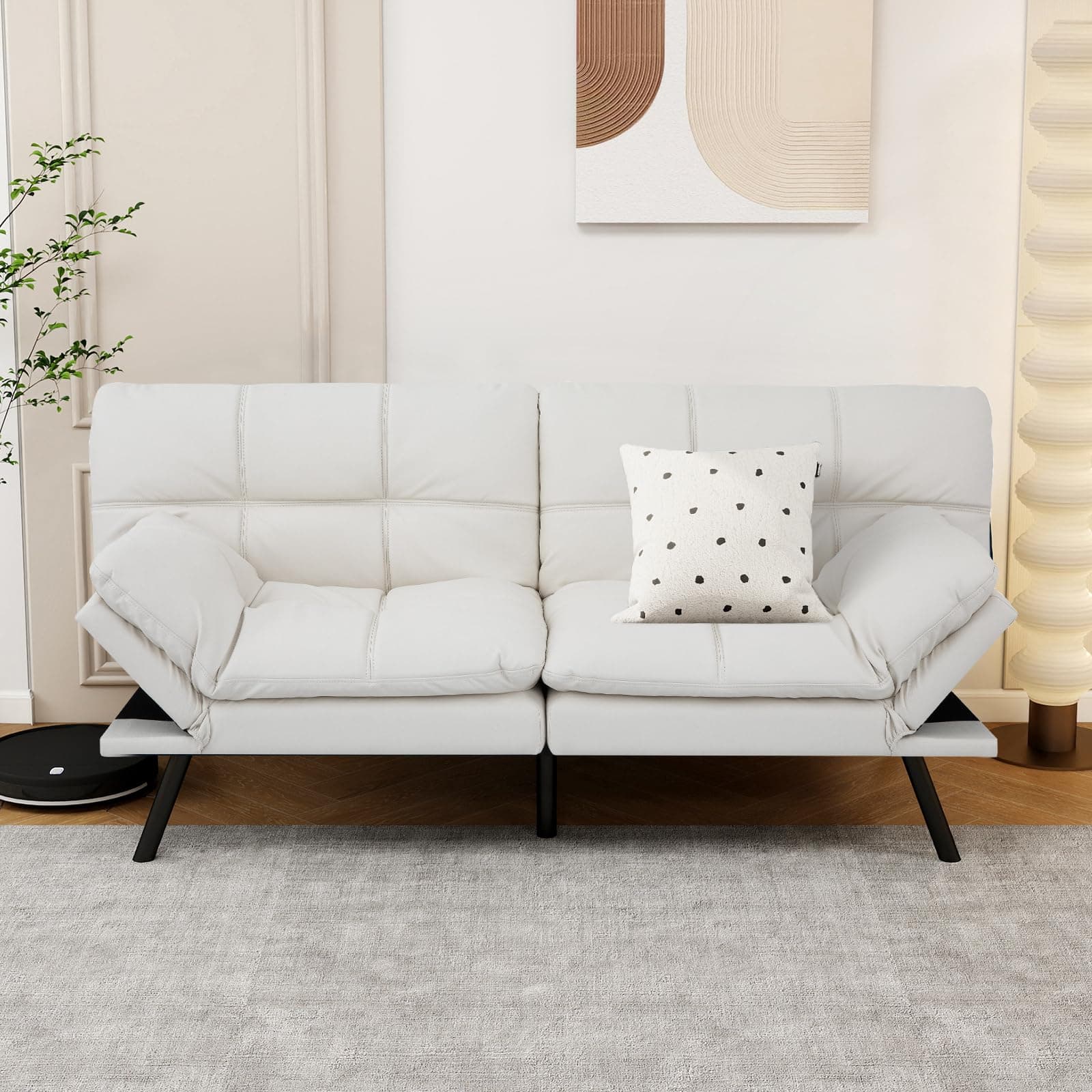 MUUEGM White Convertible Memory Foam Sofa Bed with Adjustable Backrest