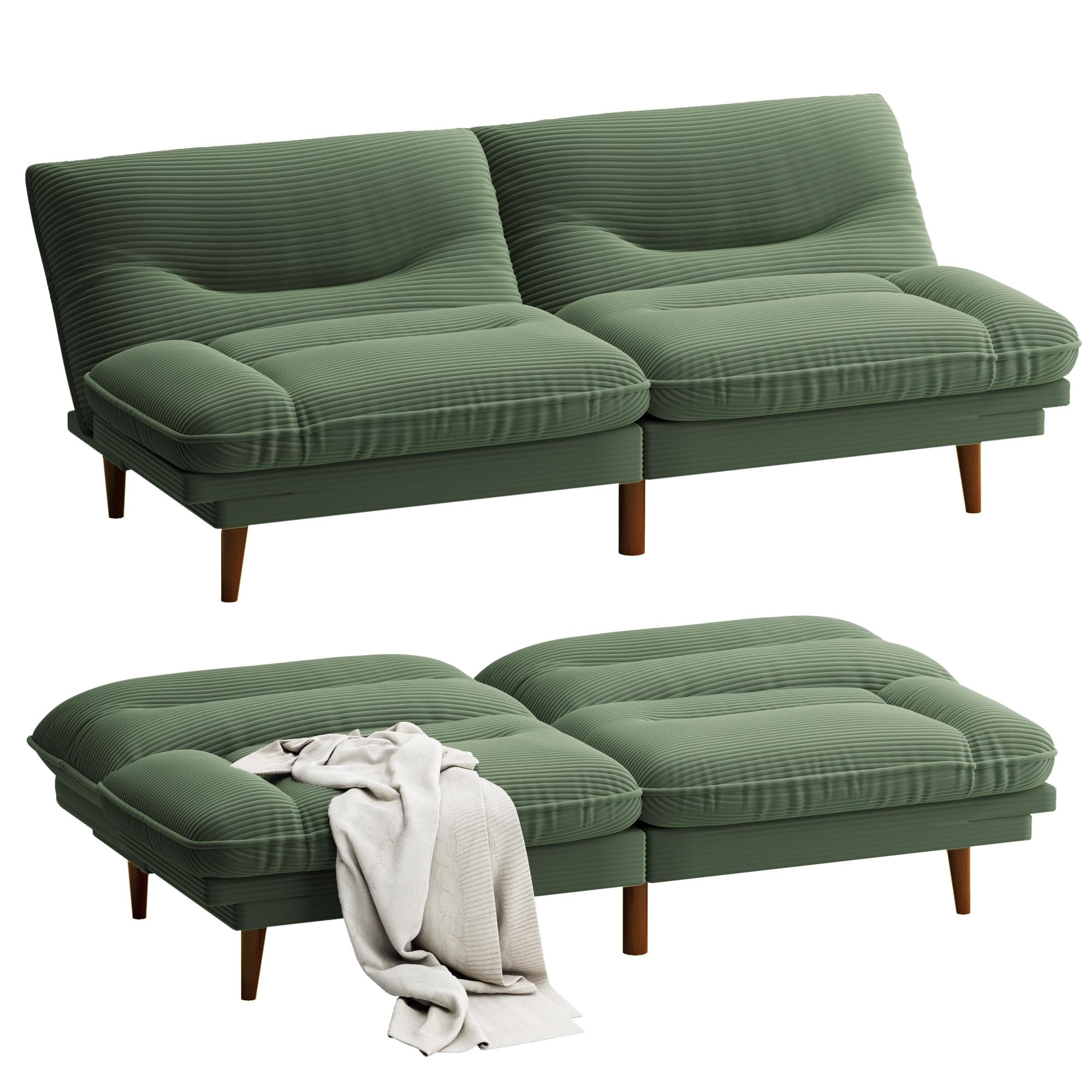 Homall Green Corduroy Futon Sofa Bed with Adjustable Backrest