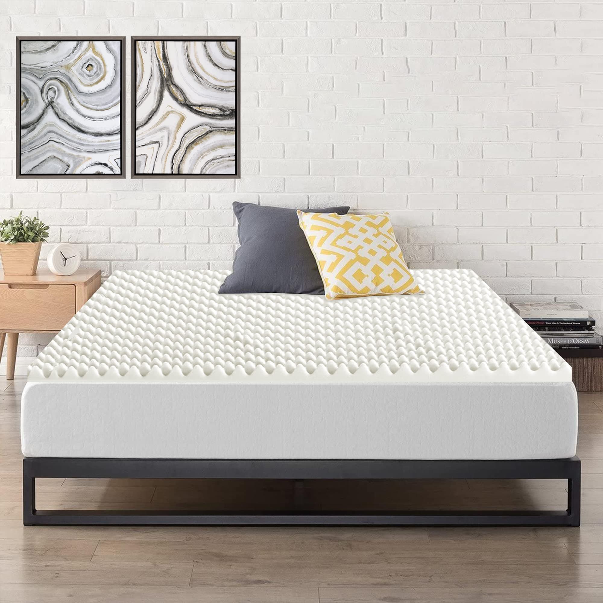 Mayton Convoluted Egg Shell Foam Bed Topper, Queen, Off-White | Comfort, Pain Relief, Orthopedic Support