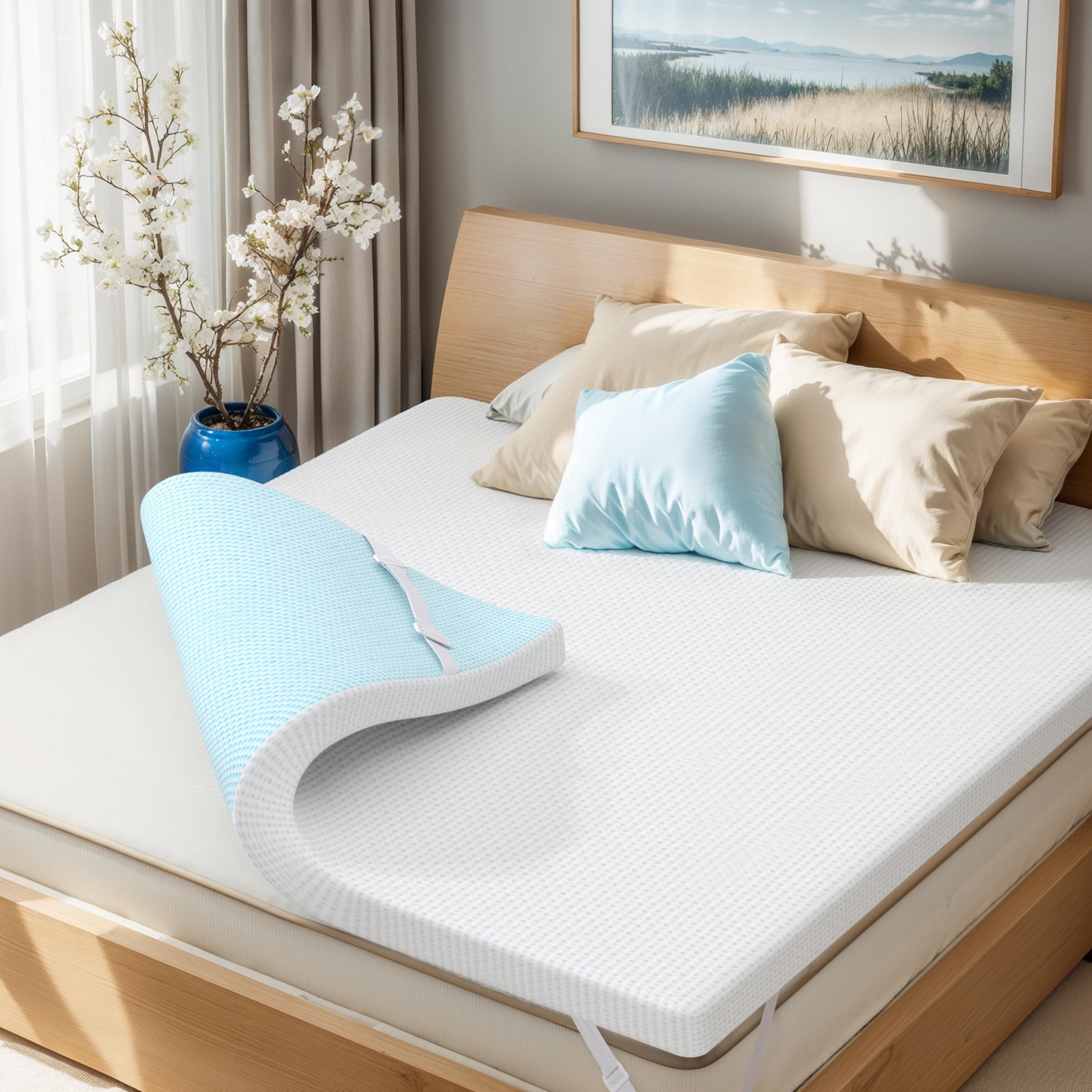 SubrTEX Gel-Infused Memory Foam Queen Mattress Topper, 2 Inch, Cooling & CertiPUR-US Certified