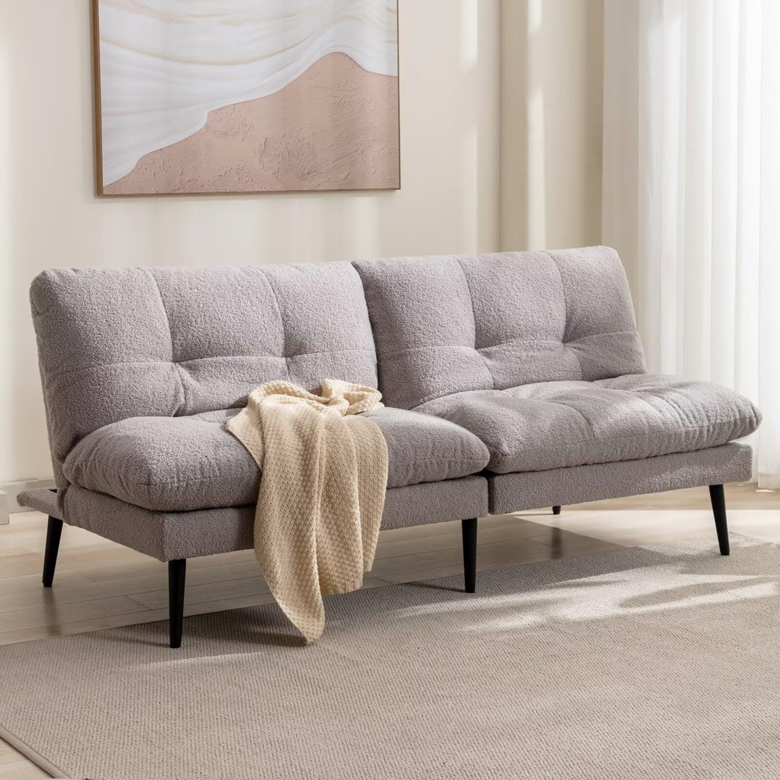 Futon Sofa Bed with Adjustable Backrest, Grey