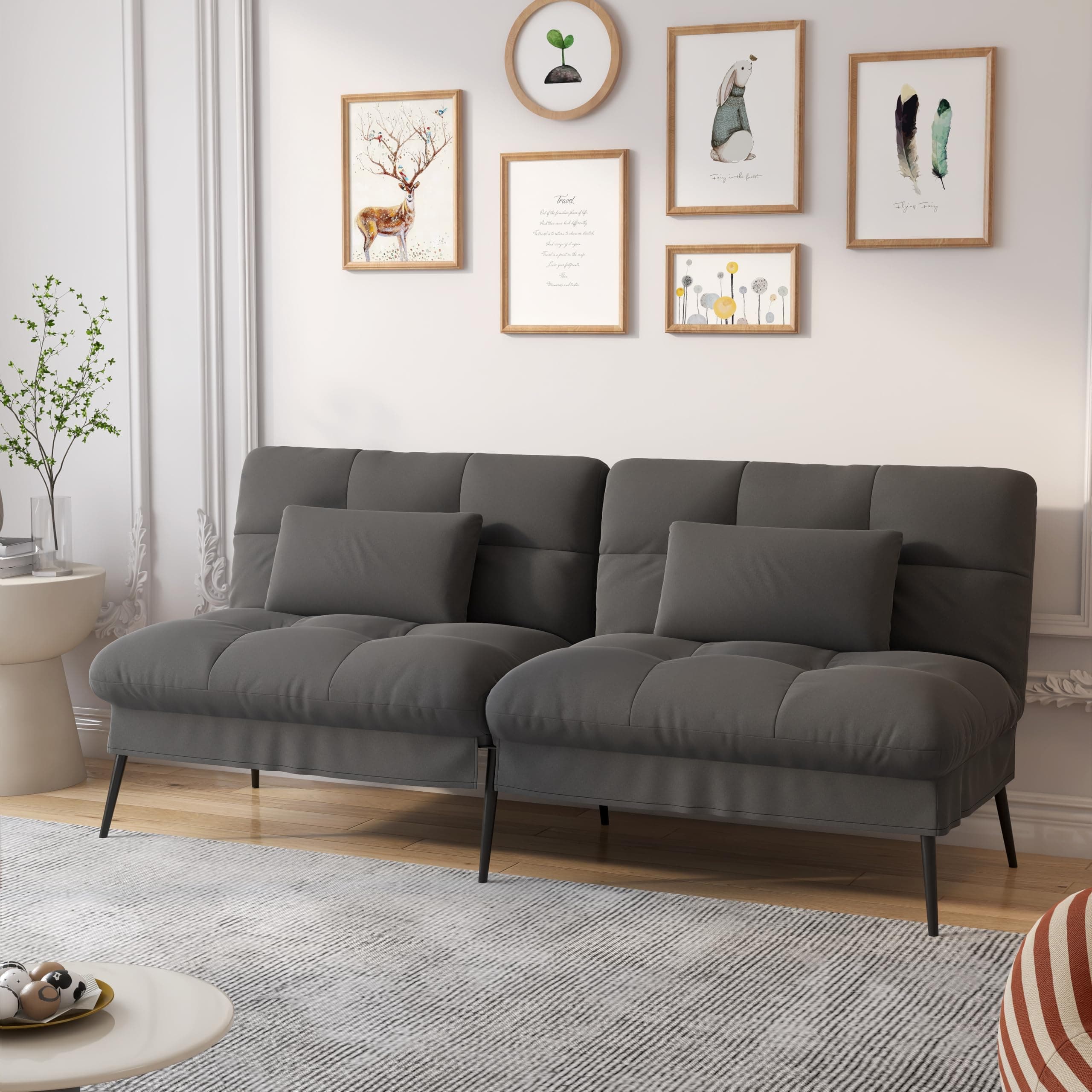 COMHOMA Black Adjustable Recliner Sofa Bed, 68" Fabric Loveseat