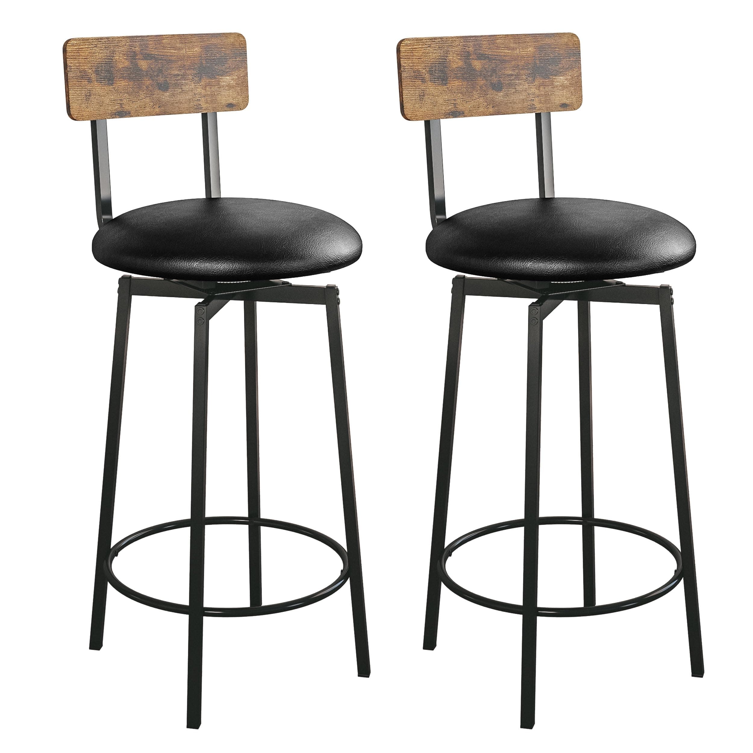 IRONCK Rustic Brown & Black Wider Base PU Bar Stools Set of 2