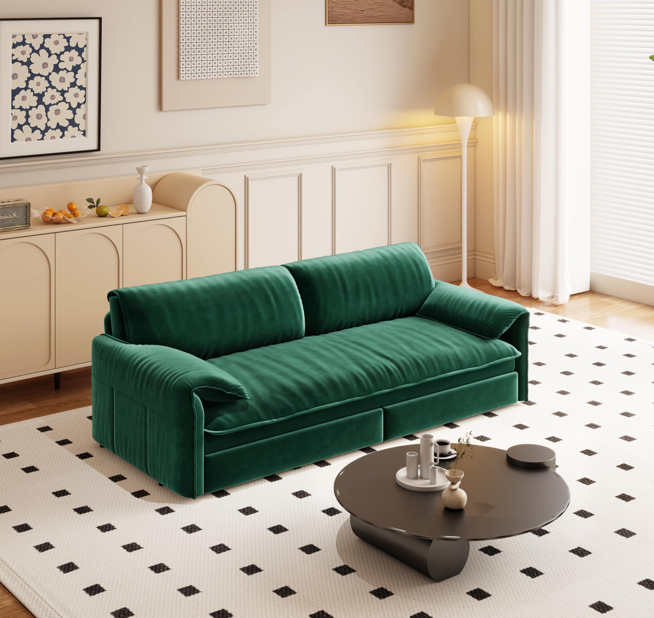 66" Oversized Reclining Futon Couch Bed with Velvet Upholstery Queen Size Daybed Loveseat