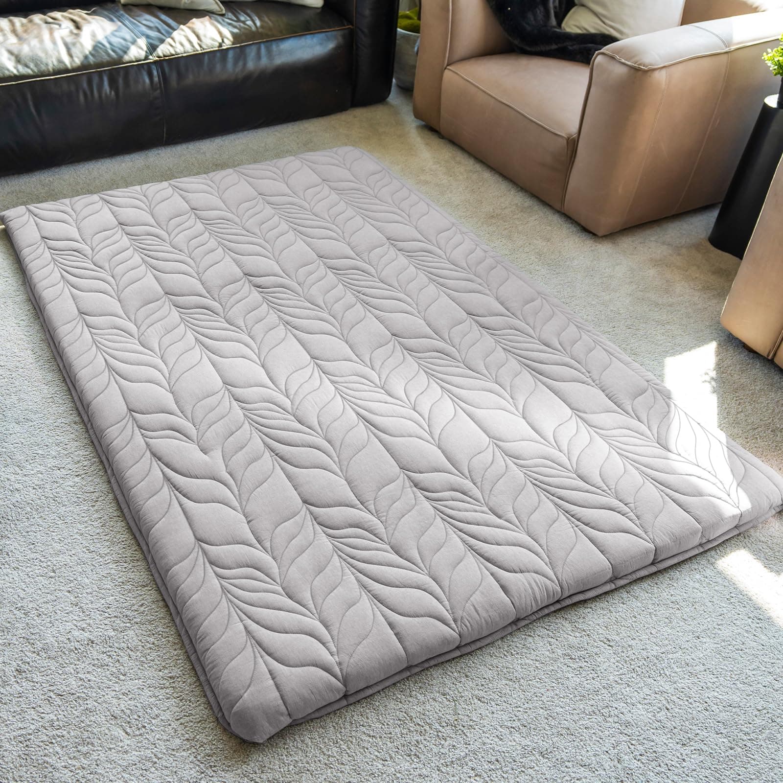 ZonLi Japanese Thicken Roll Up Tatami Mattress, Full Size, Grey, Portable & Foldable