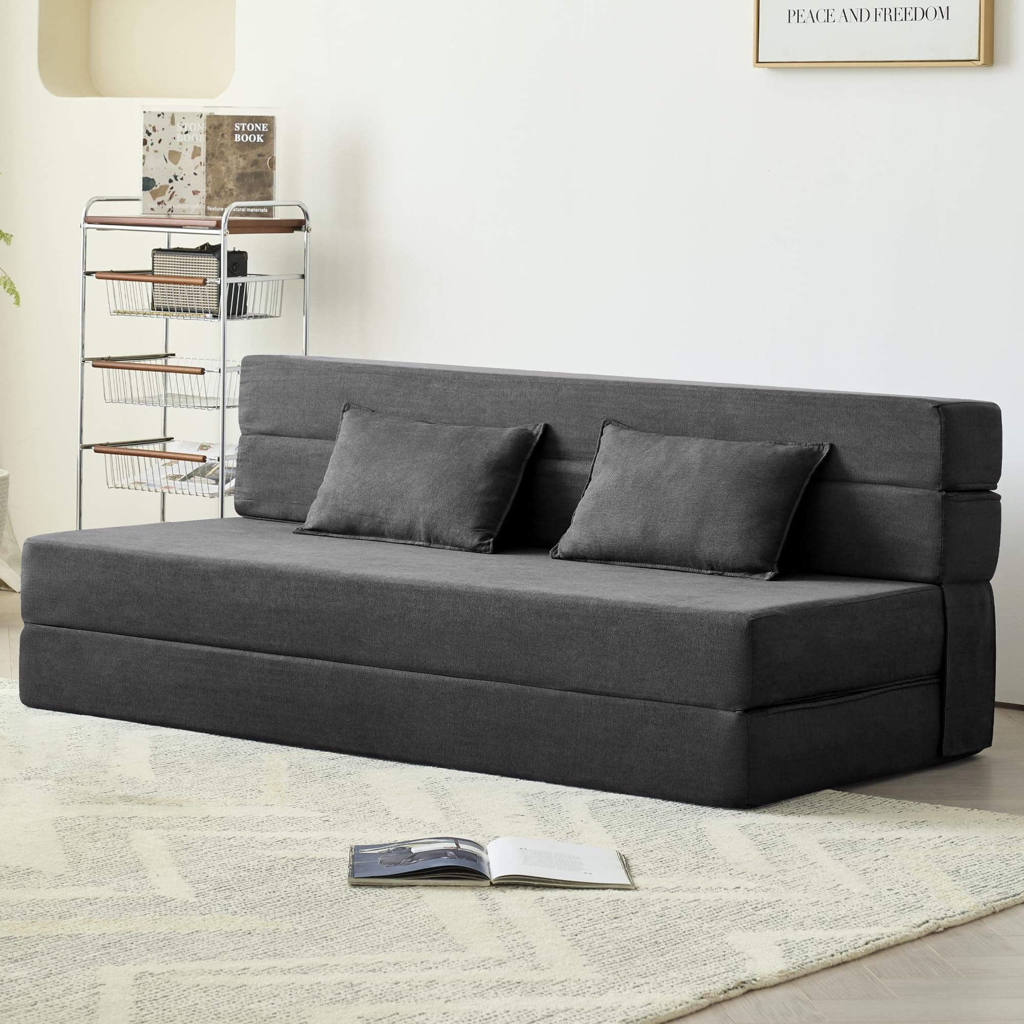 Dark Gray 3-in-1 Foldable Sofa Bed with Memory Foam Mattress Futon